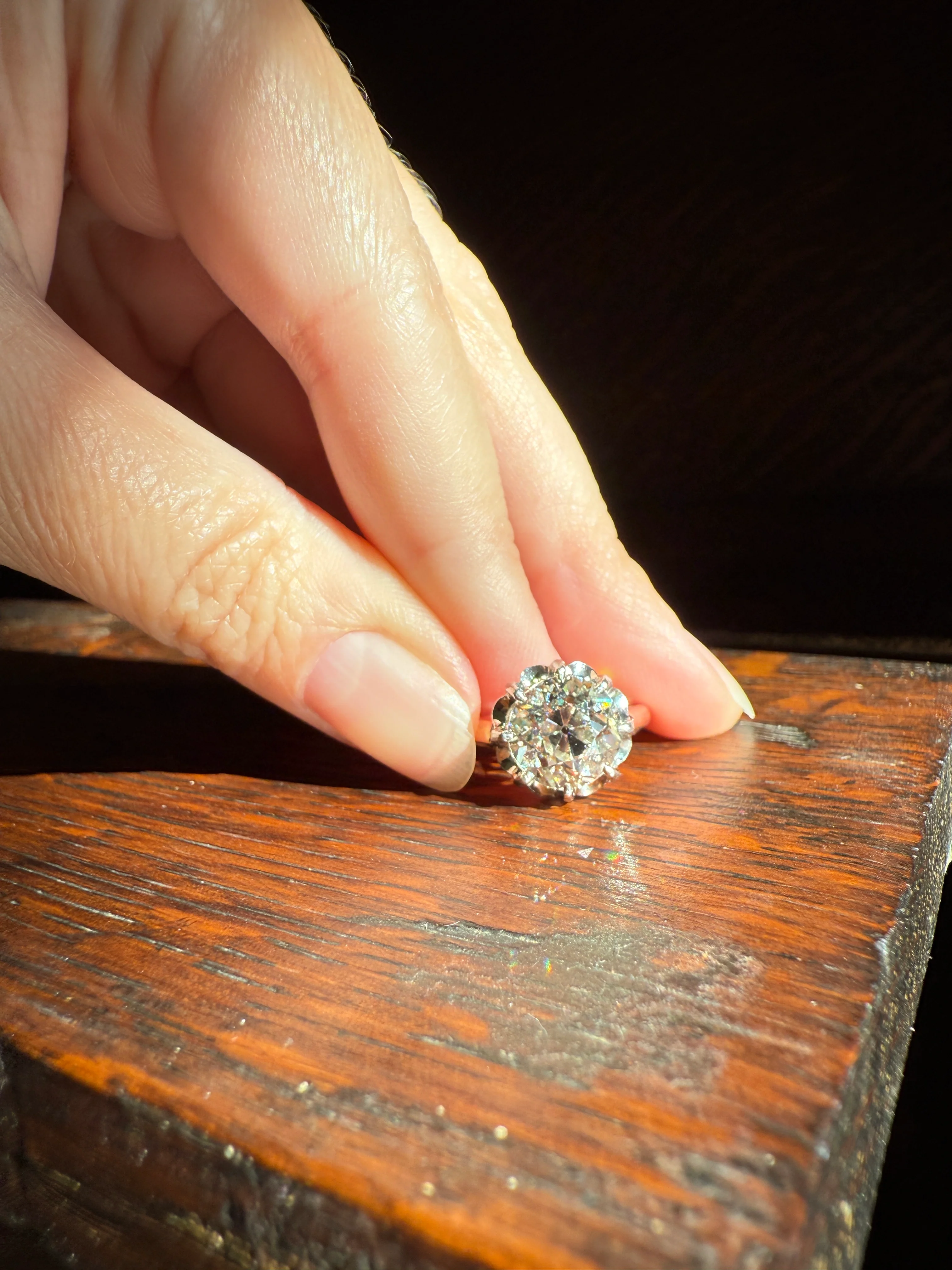 Special French Original Antique 3.5 CARAT Old European Cut DIAMOND Eye Clean Solitaire Engagement Ring 18k Rosy Gold Platinum Fiery OEC - Image 27