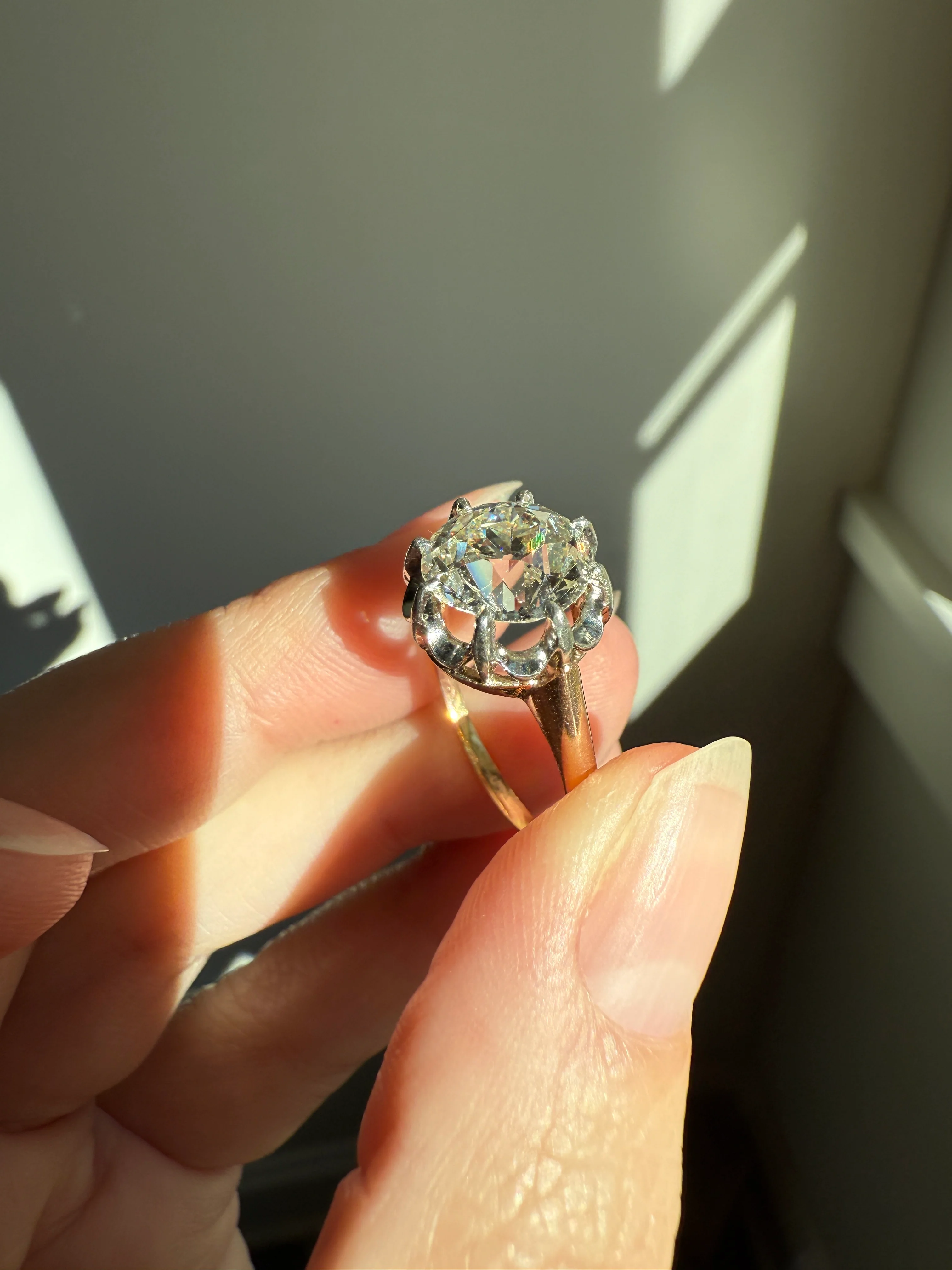 Special French Original Antique 3.5 CARAT Old European Cut DIAMOND Eye Clean Solitaire Engagement Ring 18k Rosy Gold Platinum Fiery OEC - Image 29