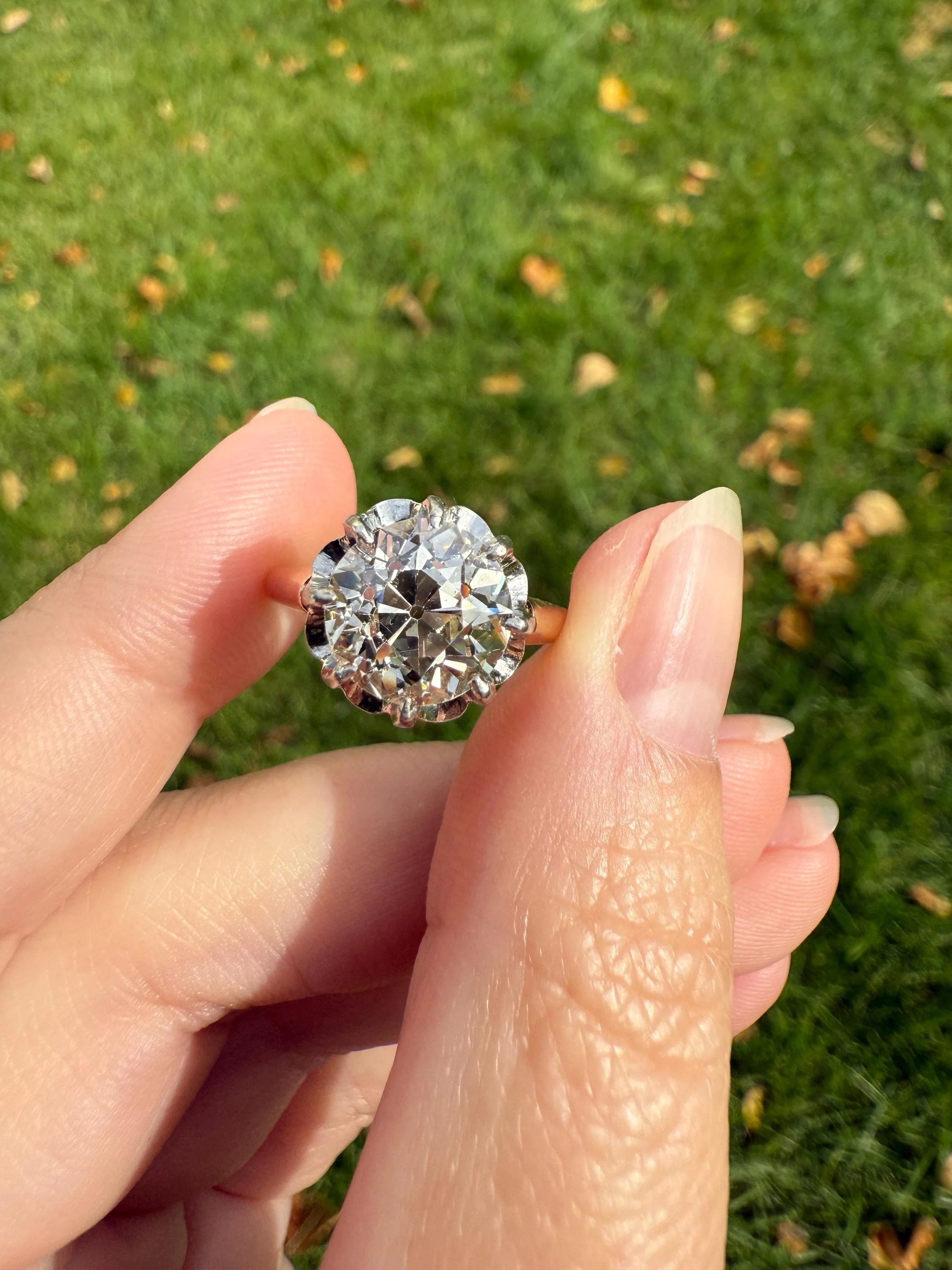 Special French Original Antique 3.5 CARAT Old European Cut DIAMOND Eye Clean Solitaire Engagement Ring 18k Rosy Gold Platinum Fiery OEC - Image 3