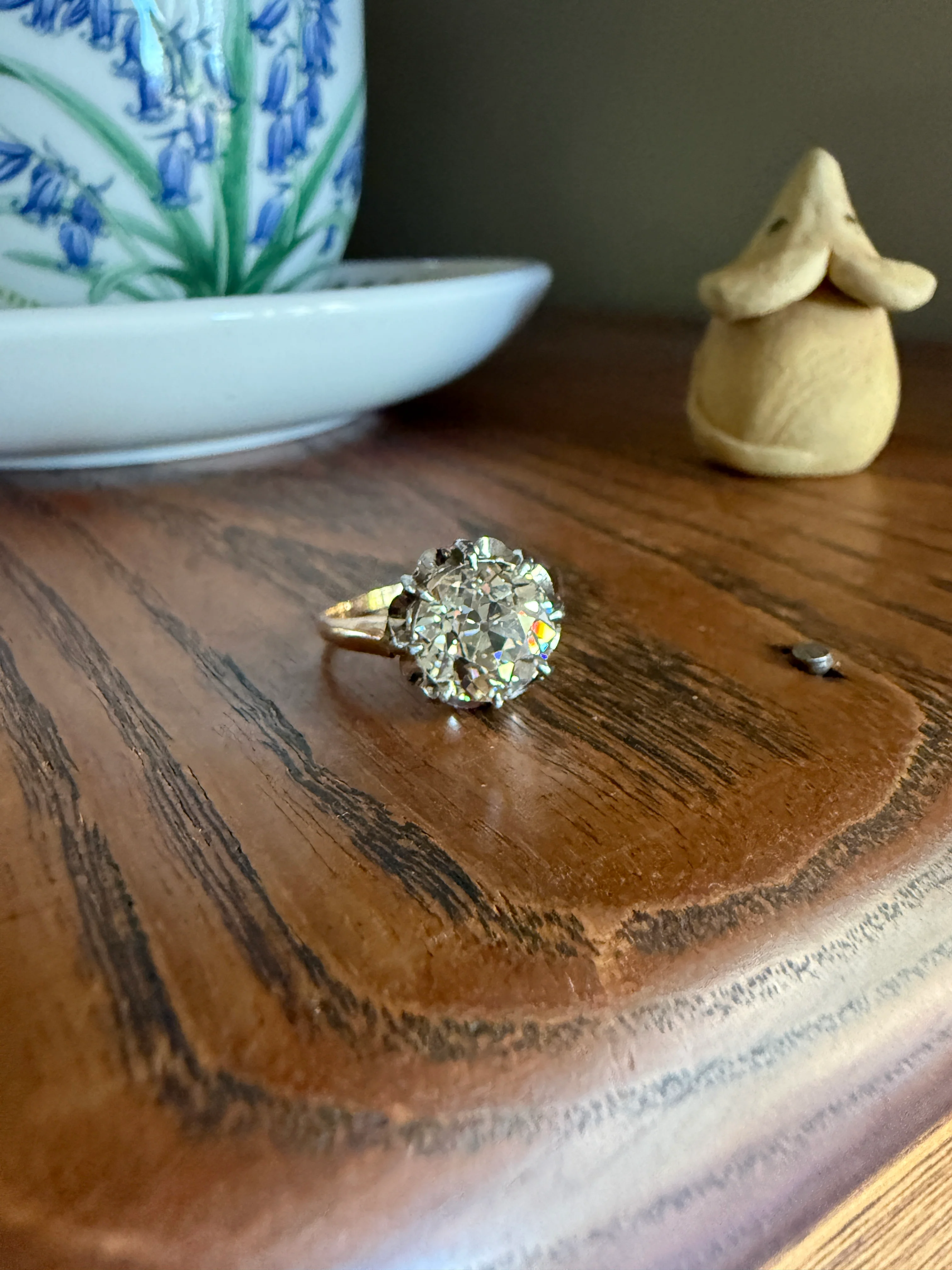 Special French Original Antique 3.5 CARAT Old European Cut DIAMOND Eye Clean Solitaire Engagement Ring 18k Rosy Gold Platinum Fiery OEC - Image 33