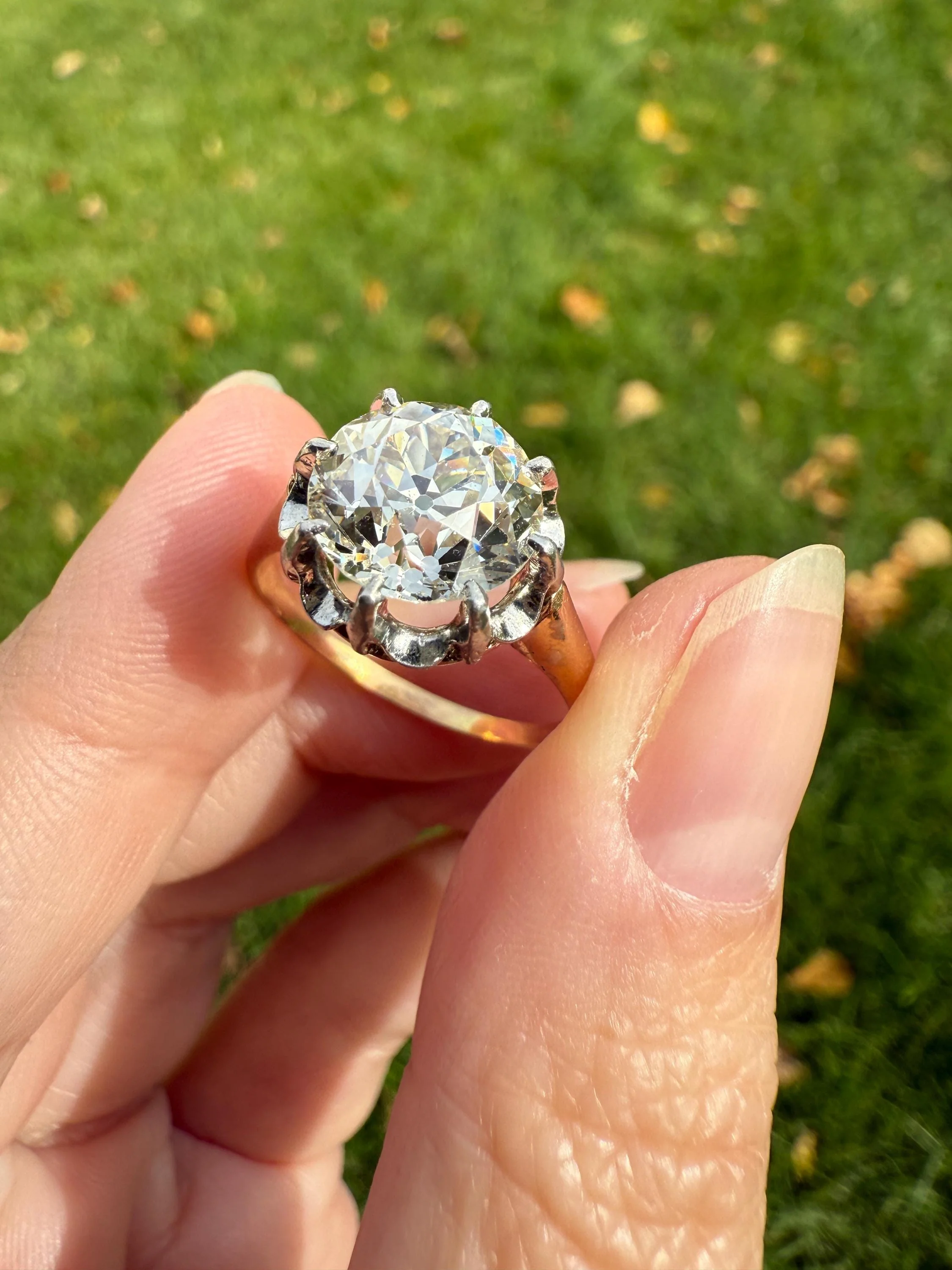Special French Original Antique 3.5 CARAT Old European Cut DIAMOND Eye Clean Solitaire Engagement Ring 18k Rosy Gold Platinum Fiery OEC - Image 4