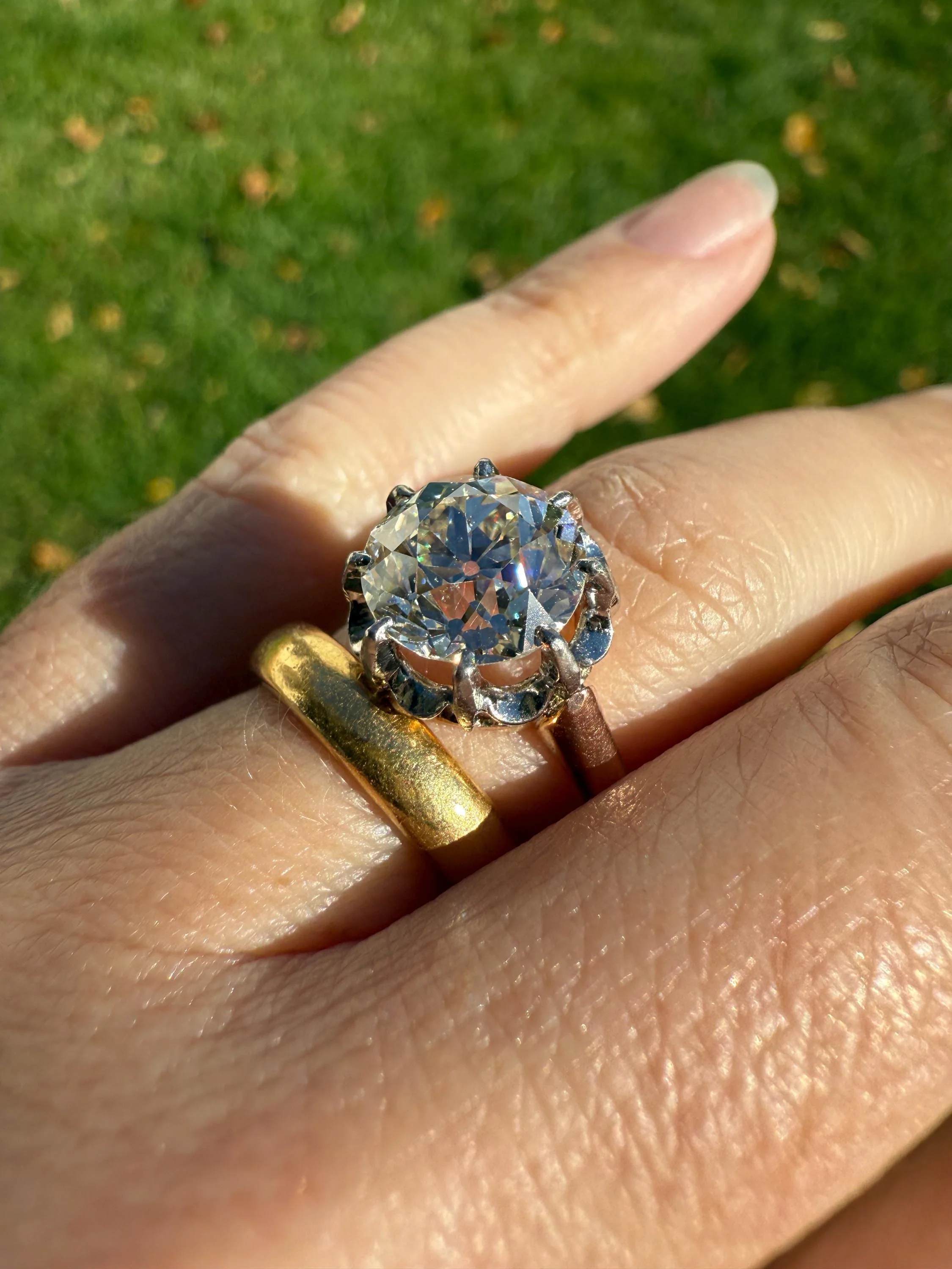 Special French Original Antique 3.5 CARAT Old European Cut DIAMOND Eye Clean Solitaire Engagement Ring 18k Rosy Gold Platinum Fiery OEC - Image 5