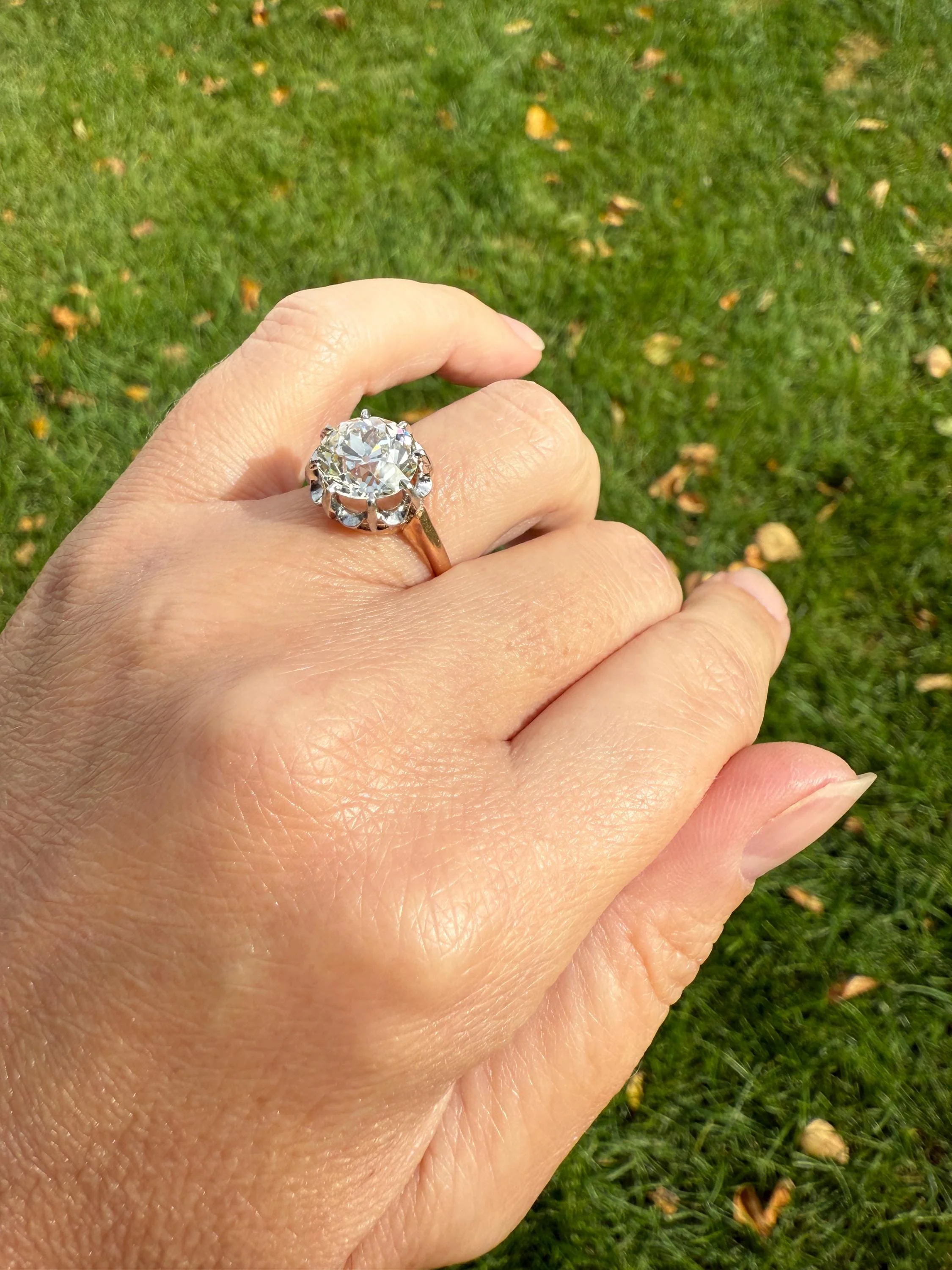 Special French Original Antique 3.5 CARAT Old European Cut DIAMOND Eye Clean Solitaire Engagement Ring 18k Rosy Gold Platinum Fiery OEC - Image 6