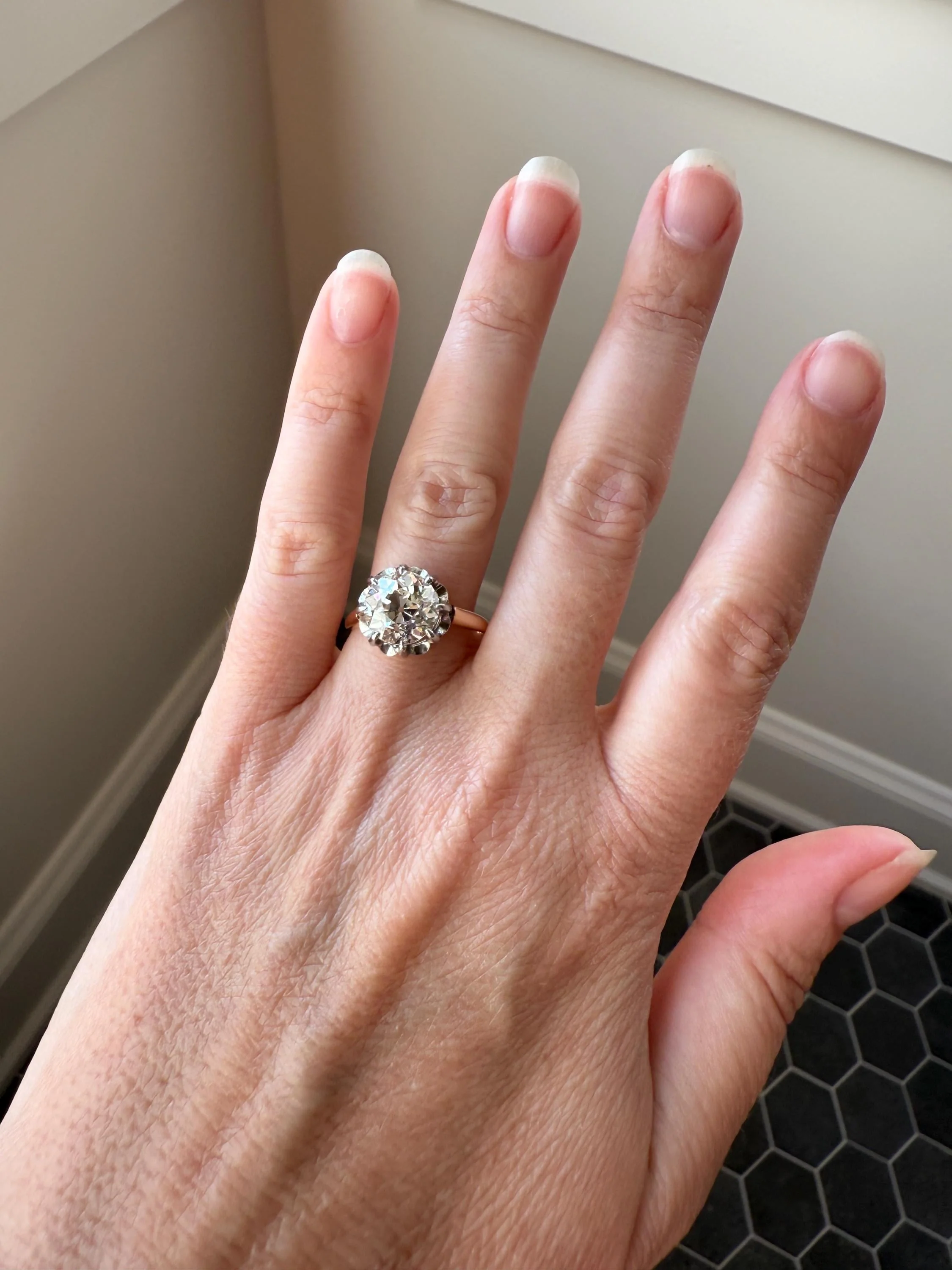 Special French Original Antique 3.5 CARAT Old European Cut DIAMOND Eye Clean Solitaire Engagement Ring 18k Rosy Gold Platinum Fiery OEC - Image 9