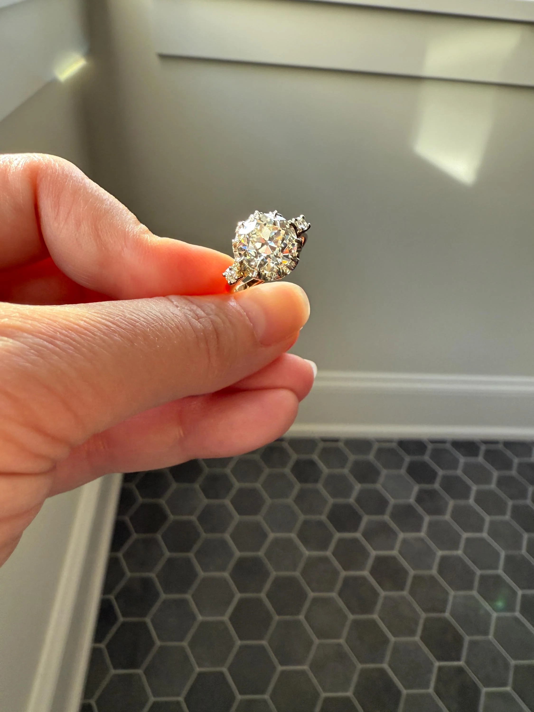 Special French Original Antique 4.07 CARAT Natural Old European Cut DIAMOND Eye Clean Solitaire Engagement Ring 18k Rosy Gold Platinum - Image 14