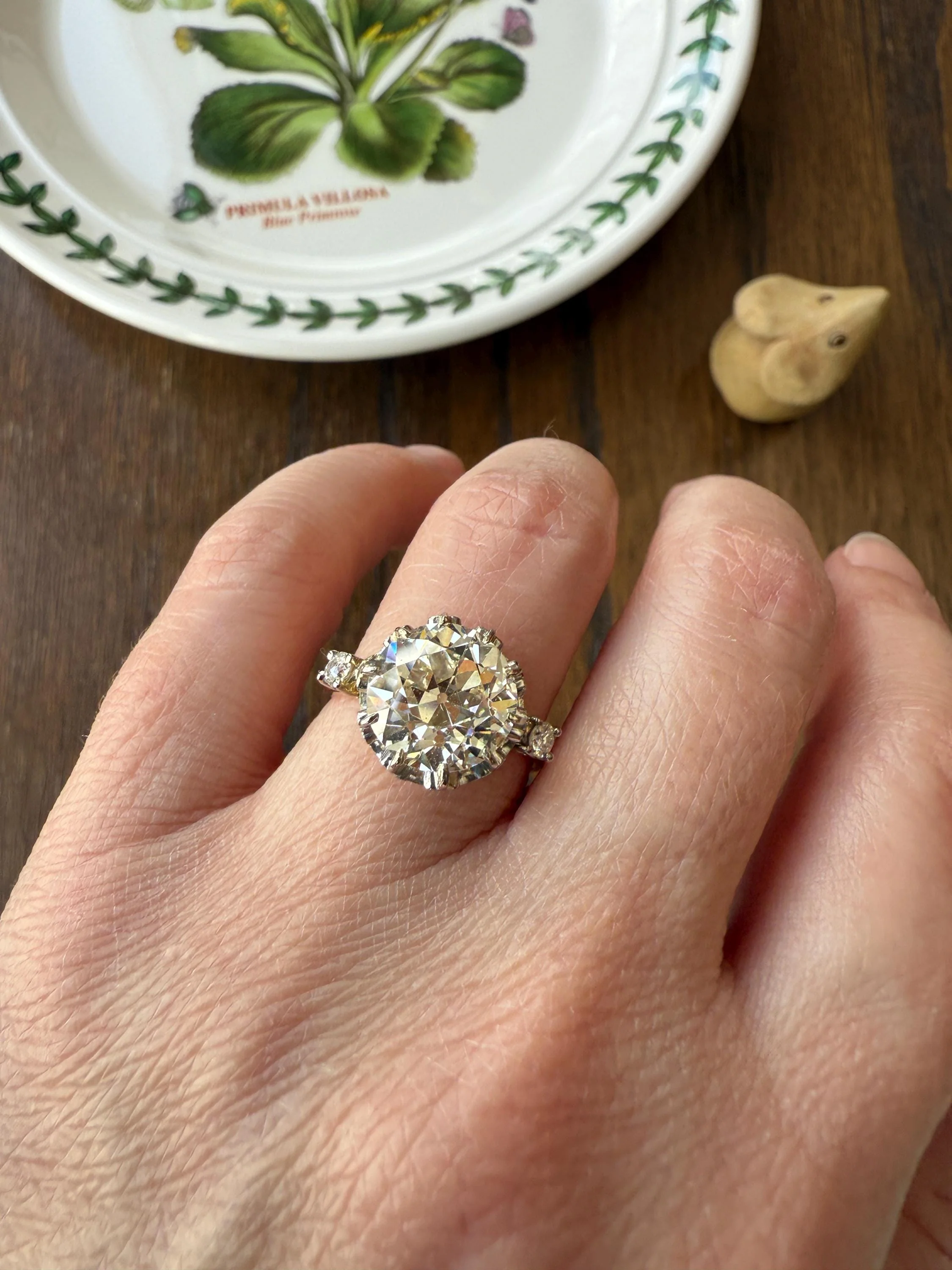 Special French Original Antique 4.07 CARAT Natural Old European Cut DIAMOND Eye Clean Solitaire Engagement Ring 18k Rosy Gold Platinum - Image 15