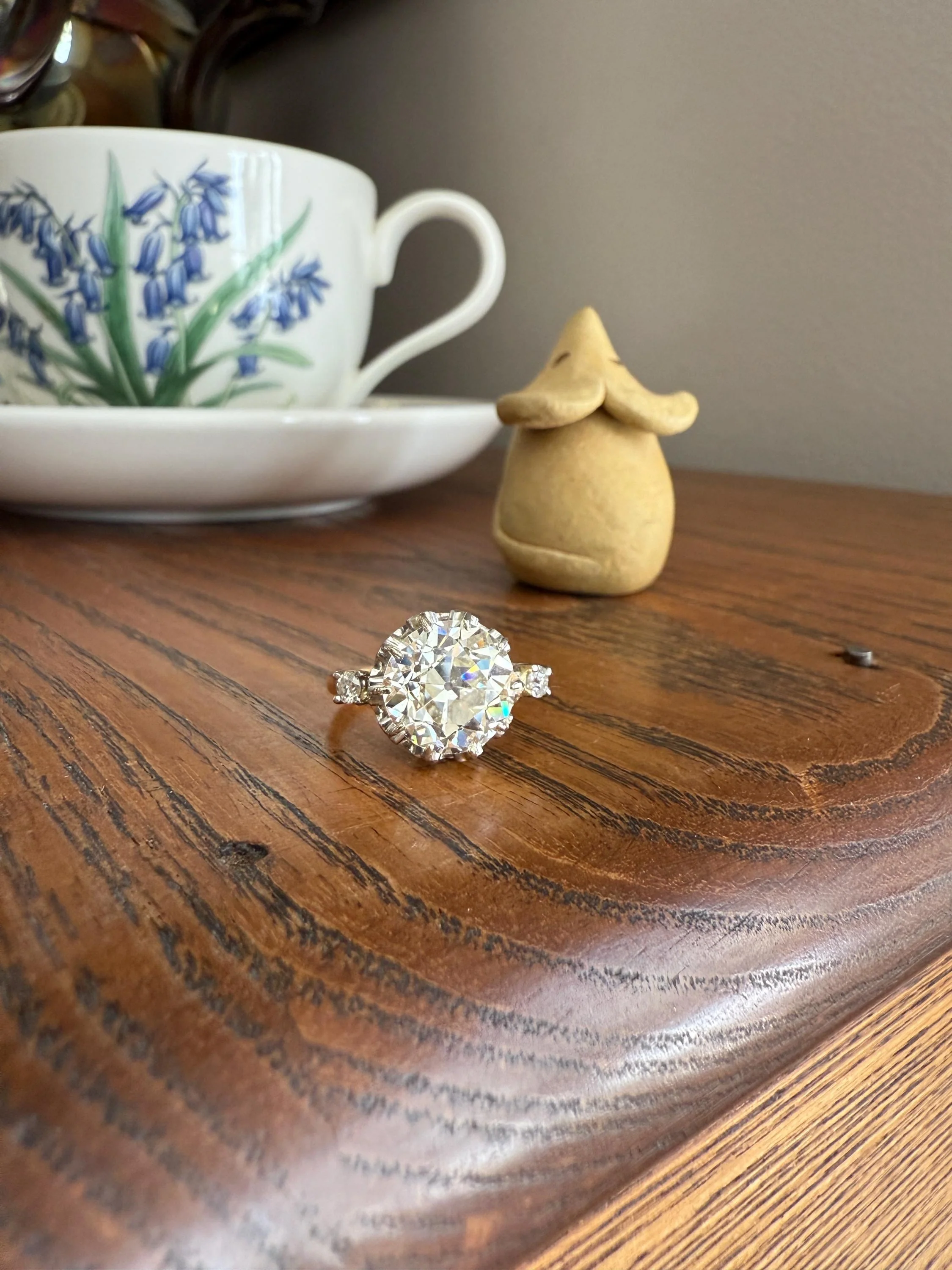 Special French Original Antique 4.07 CARAT Natural Old European Cut DIAMOND Eye Clean Solitaire Engagement Ring 18k Rosy Gold Platinum - Image 21