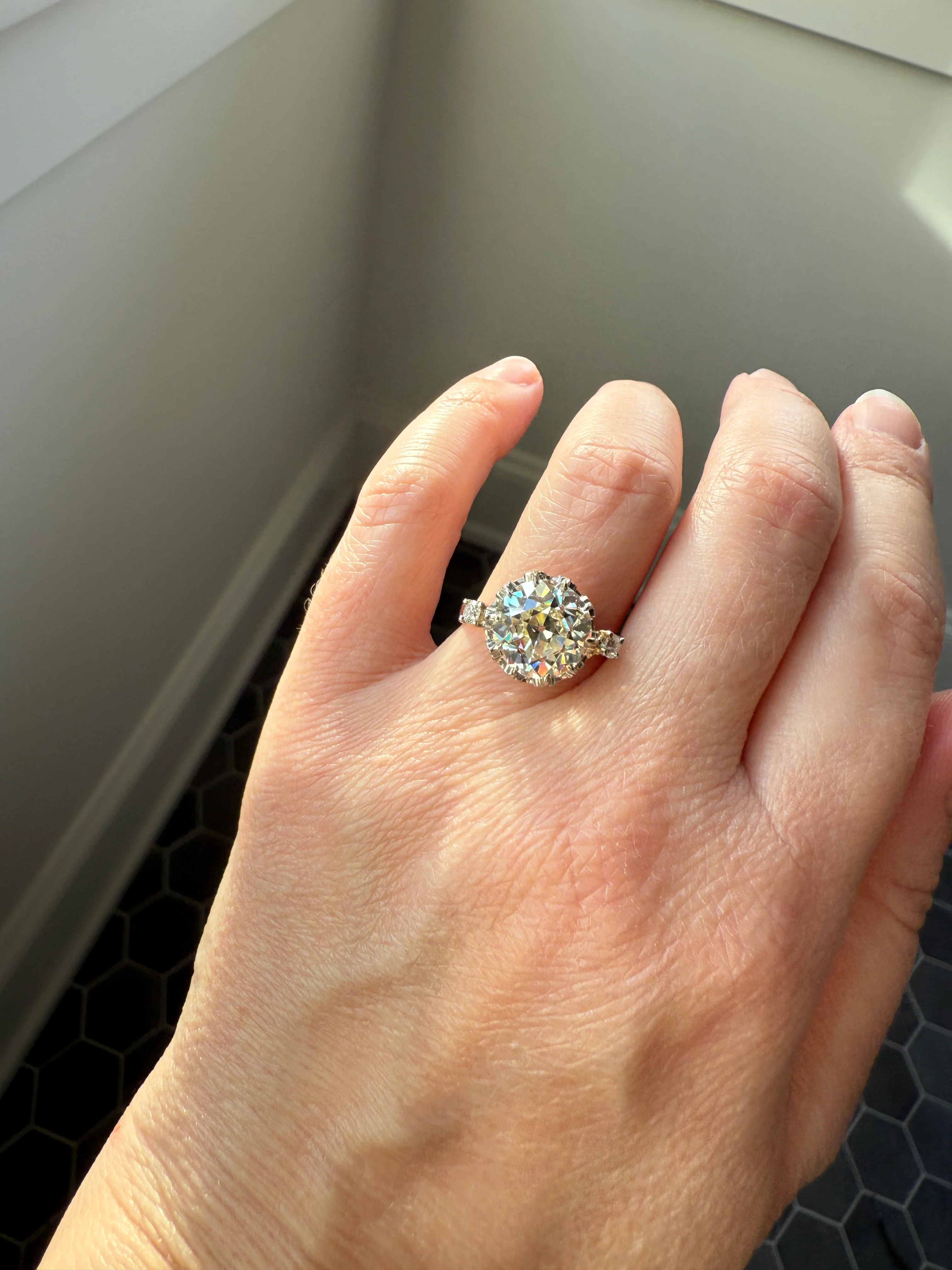 Special French Original Antique 4.07 CARAT Natural Old European Cut DIAMOND Eye Clean Solitaire Engagement Ring 18k Rosy Gold Platinum - Image 28