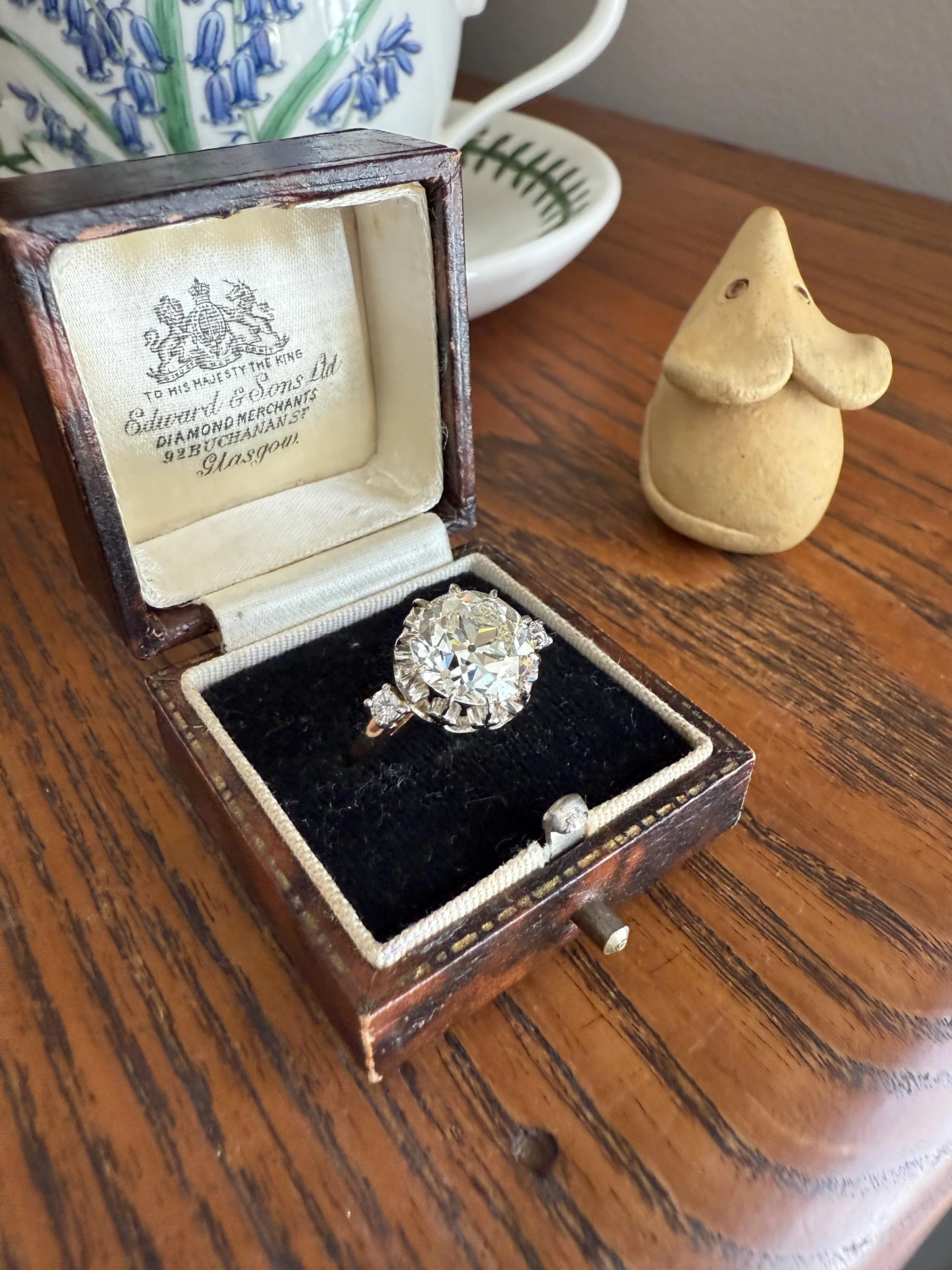 Special French Original Antique 4.07 CARAT Natural Old European Cut DIAMOND Eye Clean Solitaire Engagement Ring 18k Rosy Gold Platinum - Image 3