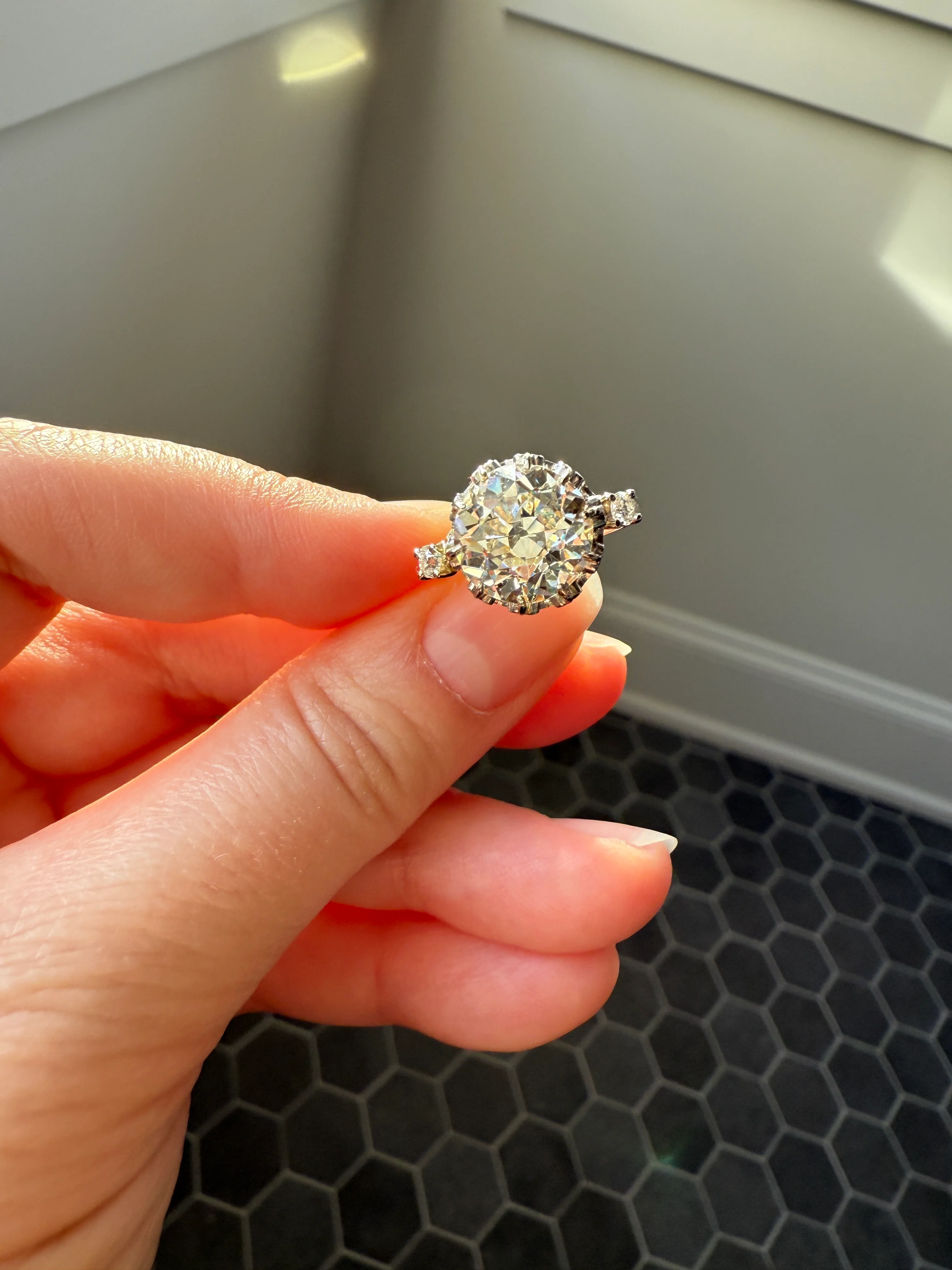 Special French Original Antique 4.07 CARAT Natural Old European Cut DIAMOND Eye Clean Solitaire Engagement Ring 18k Rosy Gold Platinum - Image 30