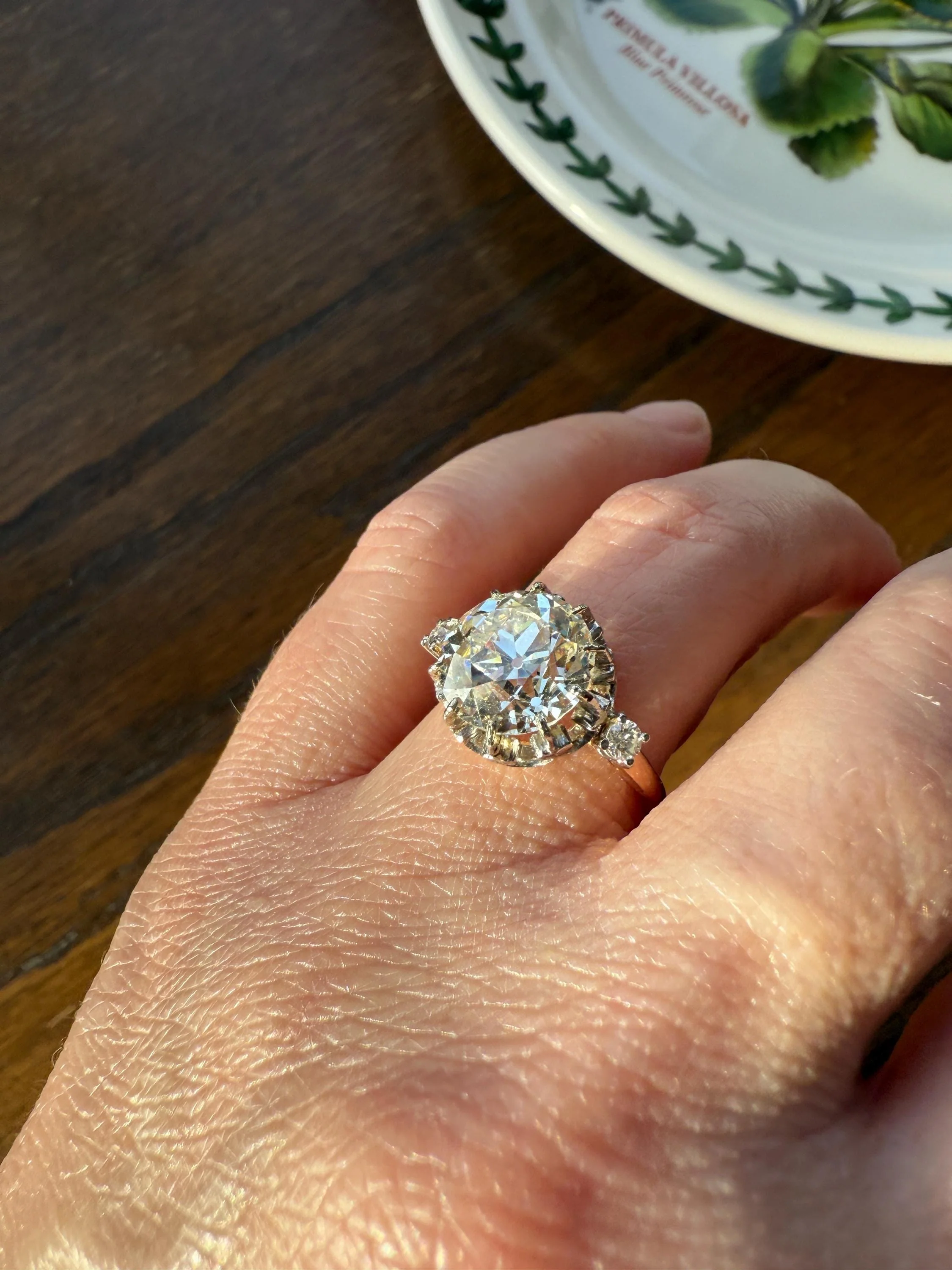 Special French Original Antique 4.07 CARAT Natural Old European Cut DIAMOND Eye Clean Solitaire Engagement Ring 18k Rosy Gold Platinum - Image 4