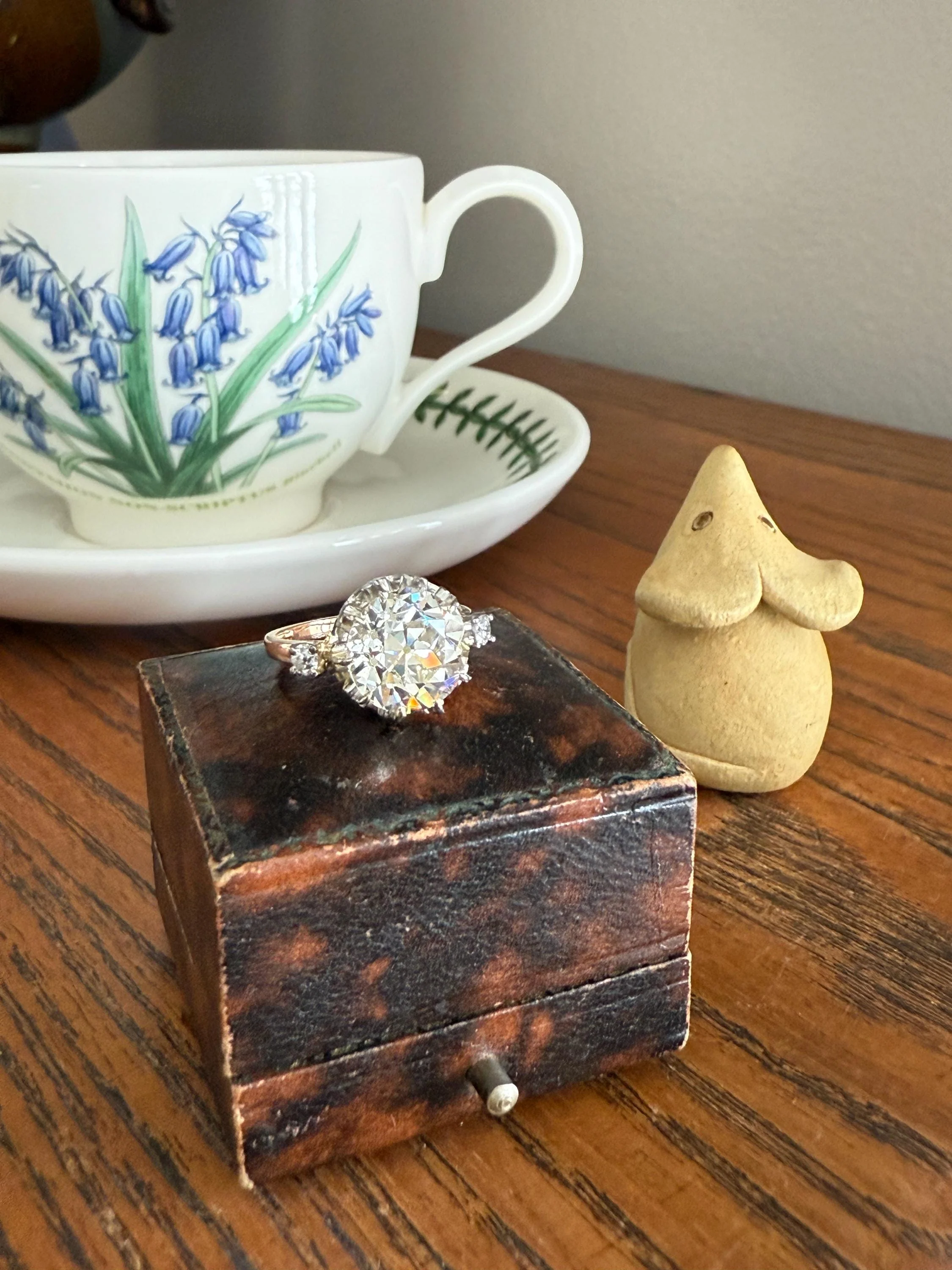 Special French Original Antique 4.07 CARAT Natural Old European Cut DIAMOND Eye Clean Solitaire Engagement Ring 18k Rosy Gold Platinum - Image 5