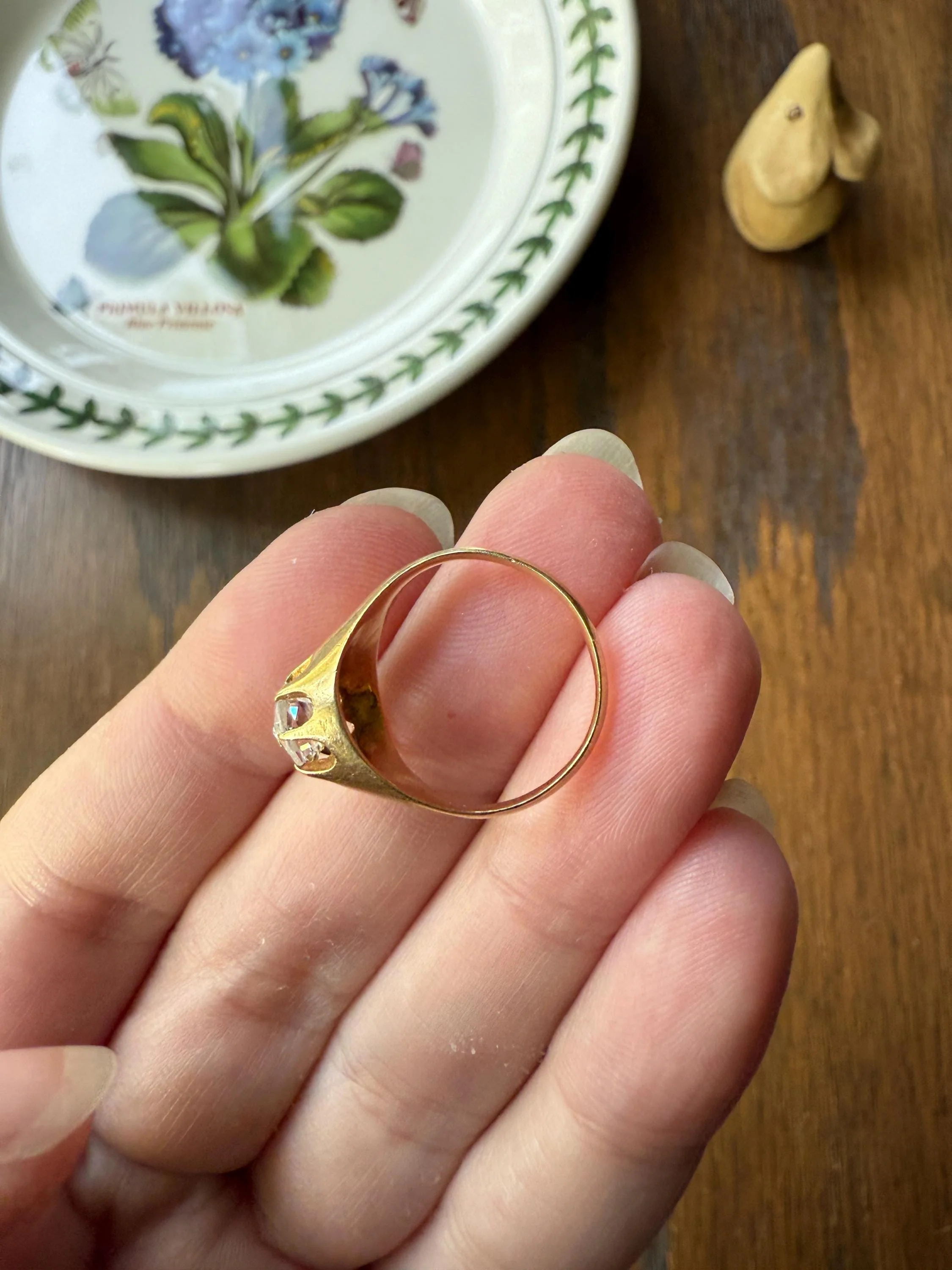 Special PEAR Open Back Rose Cut DIAMOND Original Antique Solitiare 18k Gold Buttercup Belcher Glowing Setting - Image 10