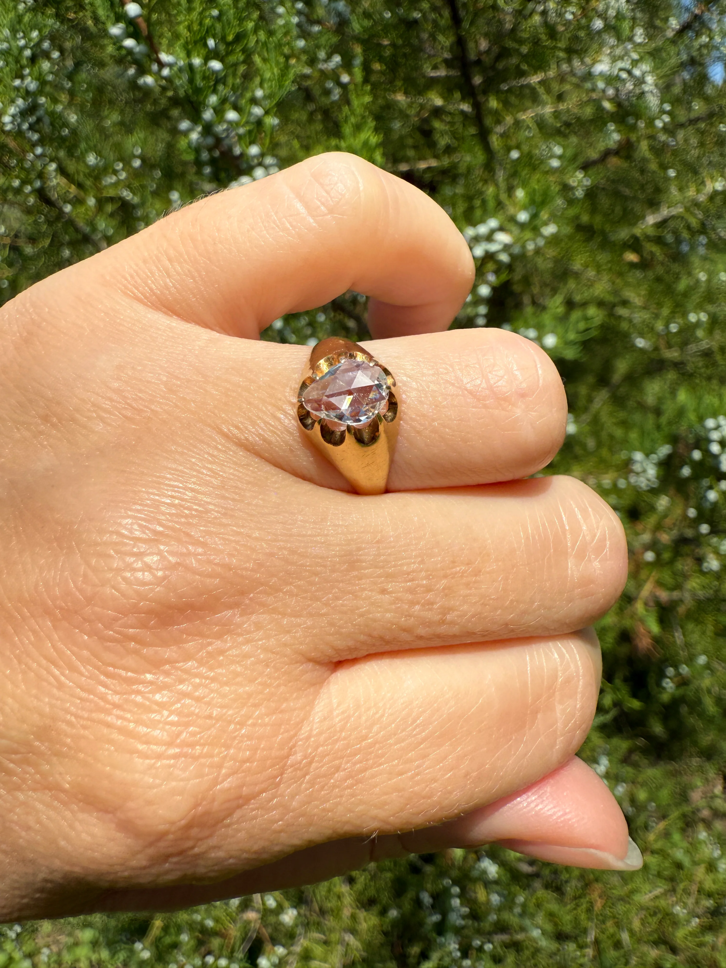 Special PEAR Open Back Rose Cut DIAMOND Original Antique Solitiare 18k Gold Buttercup Belcher Glowing Setting - Image 11