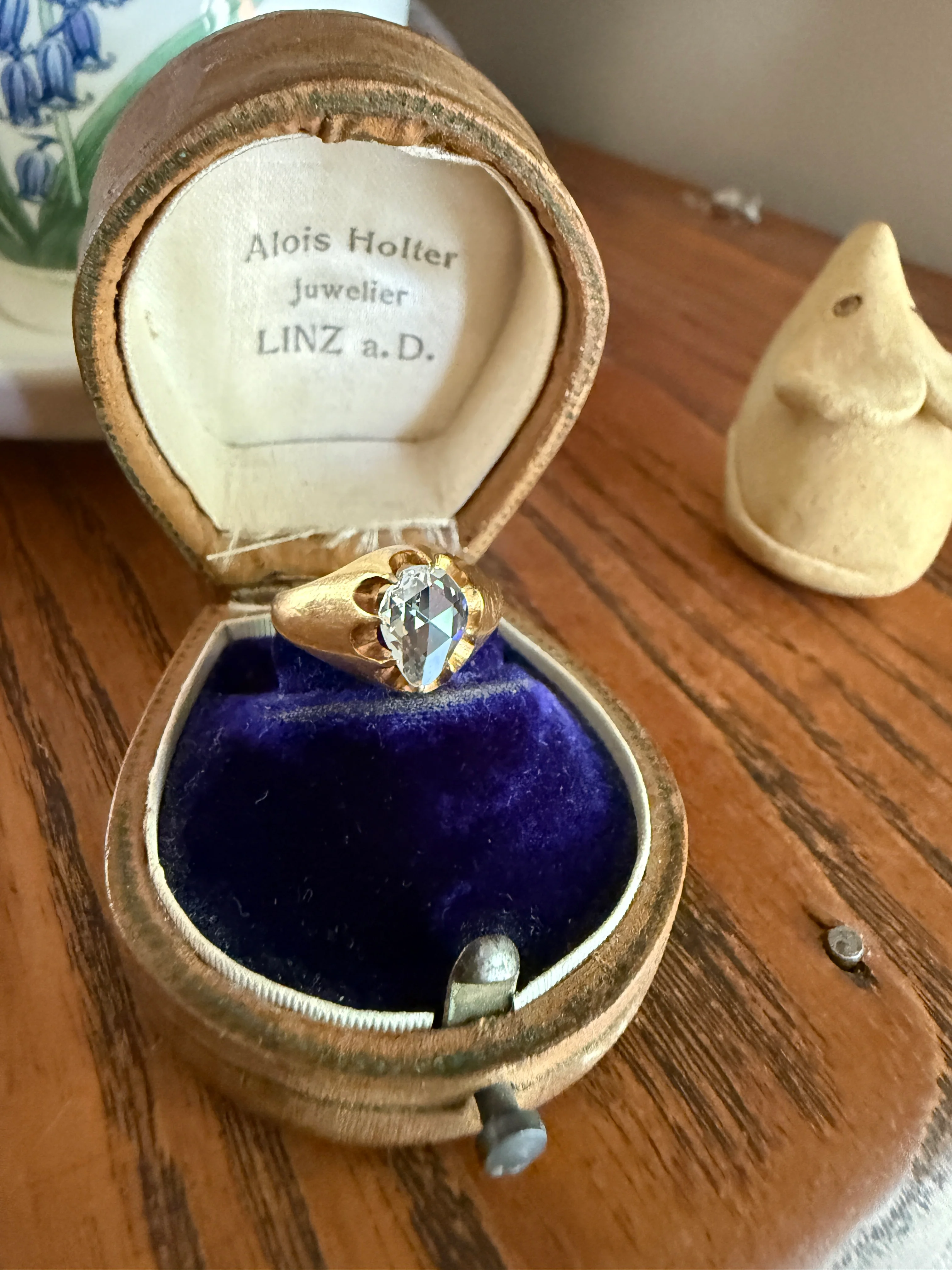 Special PEAR Open Back Rose Cut DIAMOND Original Antique Solitiare 18k Gold Buttercup Belcher Glowing Setting - Image 14