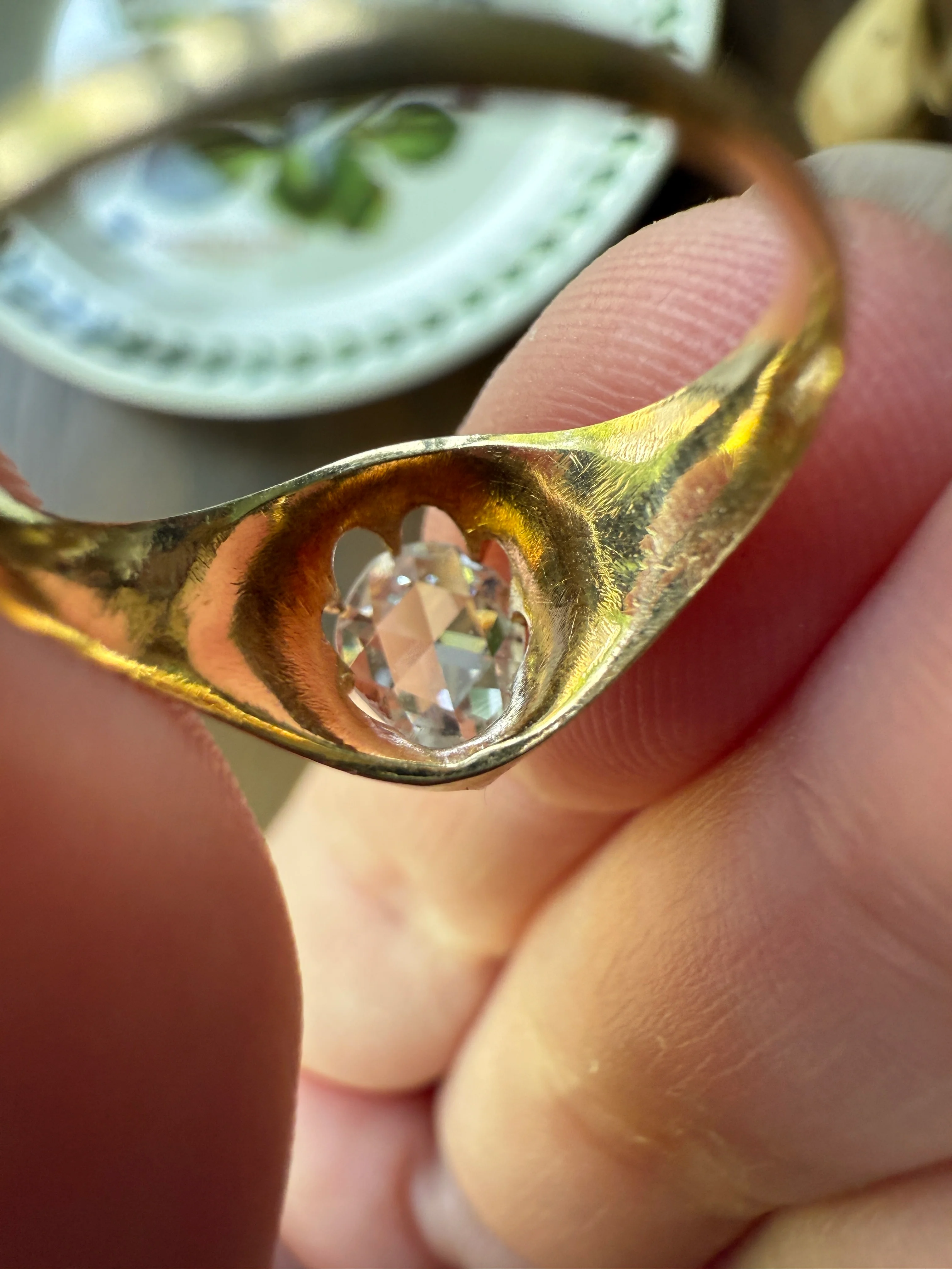 Special PEAR Open Back Rose Cut DIAMOND Original Antique Solitiare 18k Gold Buttercup Belcher Glowing Setting - Image 15
