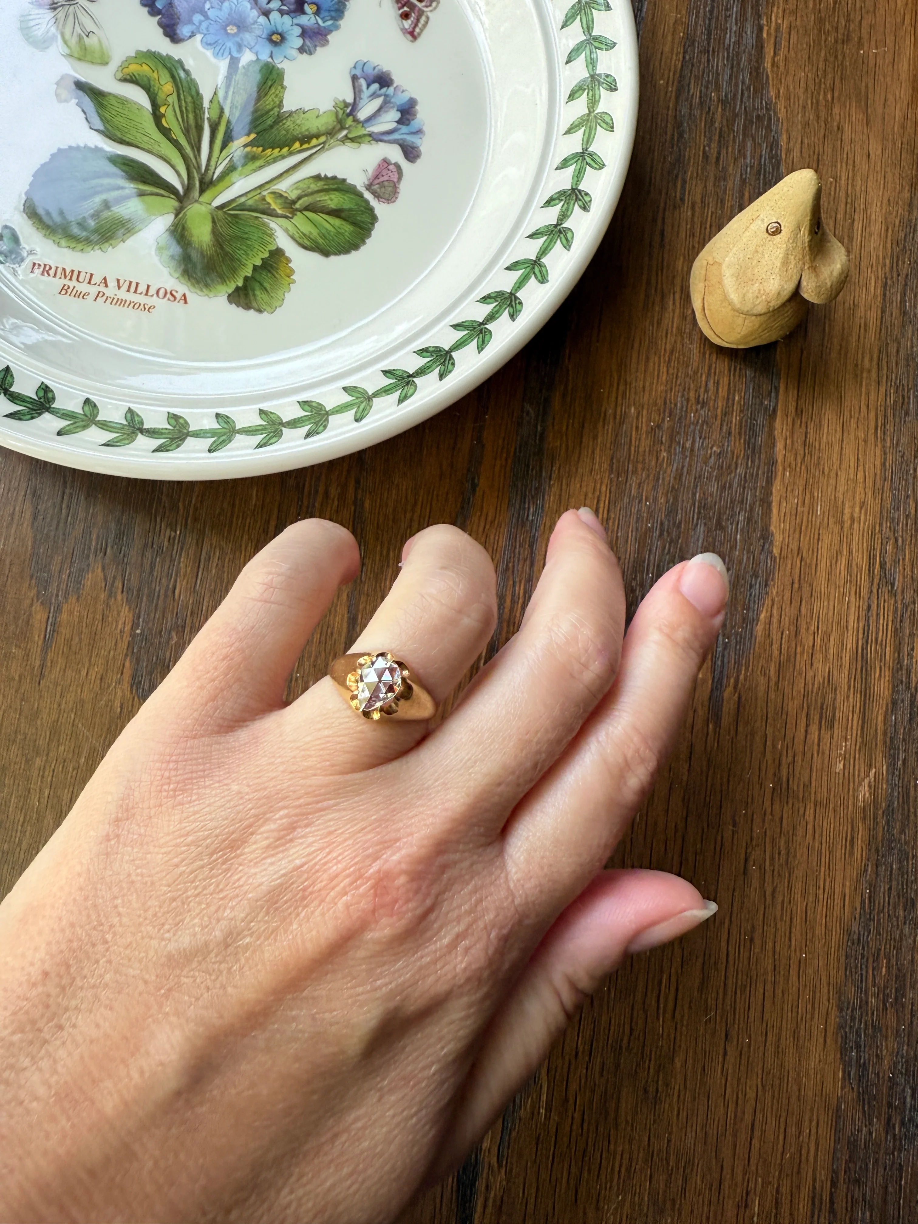 Special PEAR Open Back Rose Cut DIAMOND Original Antique Solitiare 18k Gold Buttercup Belcher Glowing Setting - Image 16