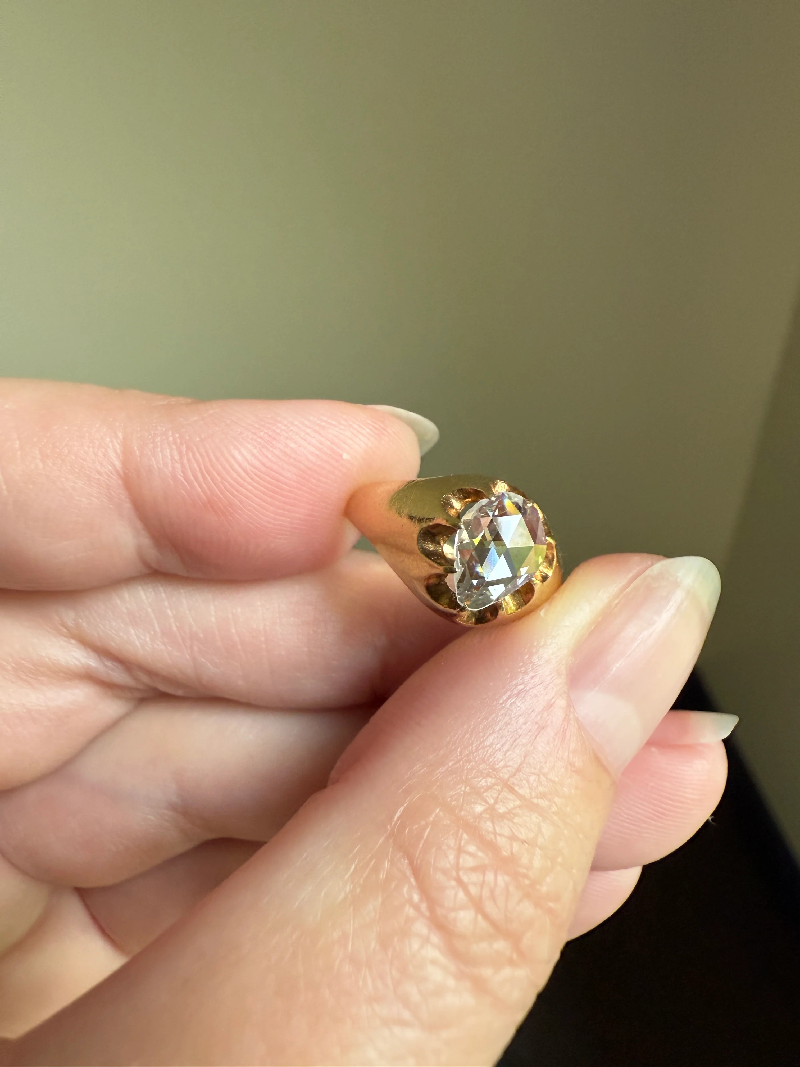 Special PEAR Open Back Rose Cut DIAMOND Original Antique Solitiare 18k Gold Buttercup Belcher Glowing Setting - Image 24