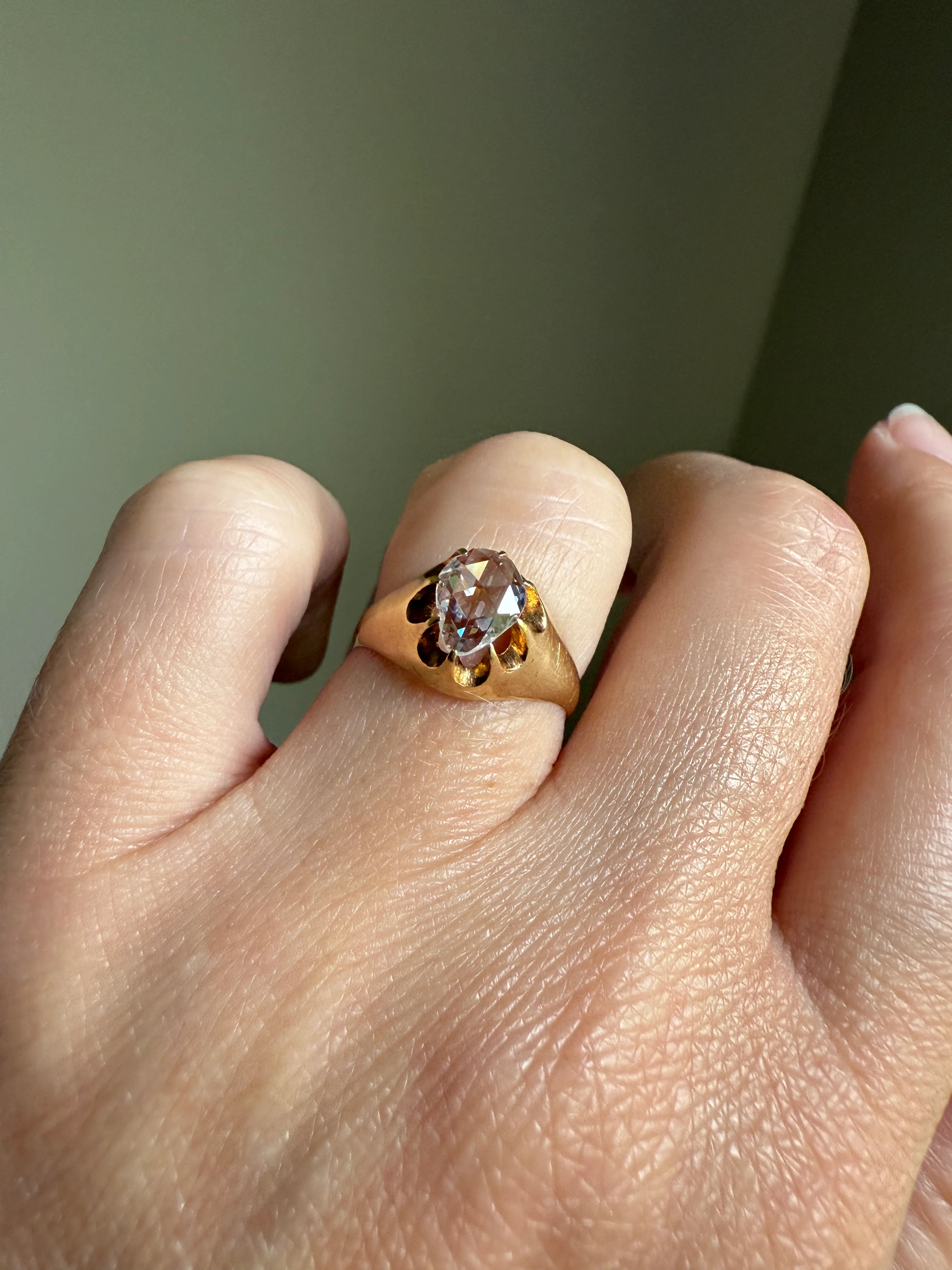 Special PEAR Open Back Rose Cut DIAMOND Original Antique Solitiare 18k Gold Buttercup Belcher Glowing Setting - Image 27