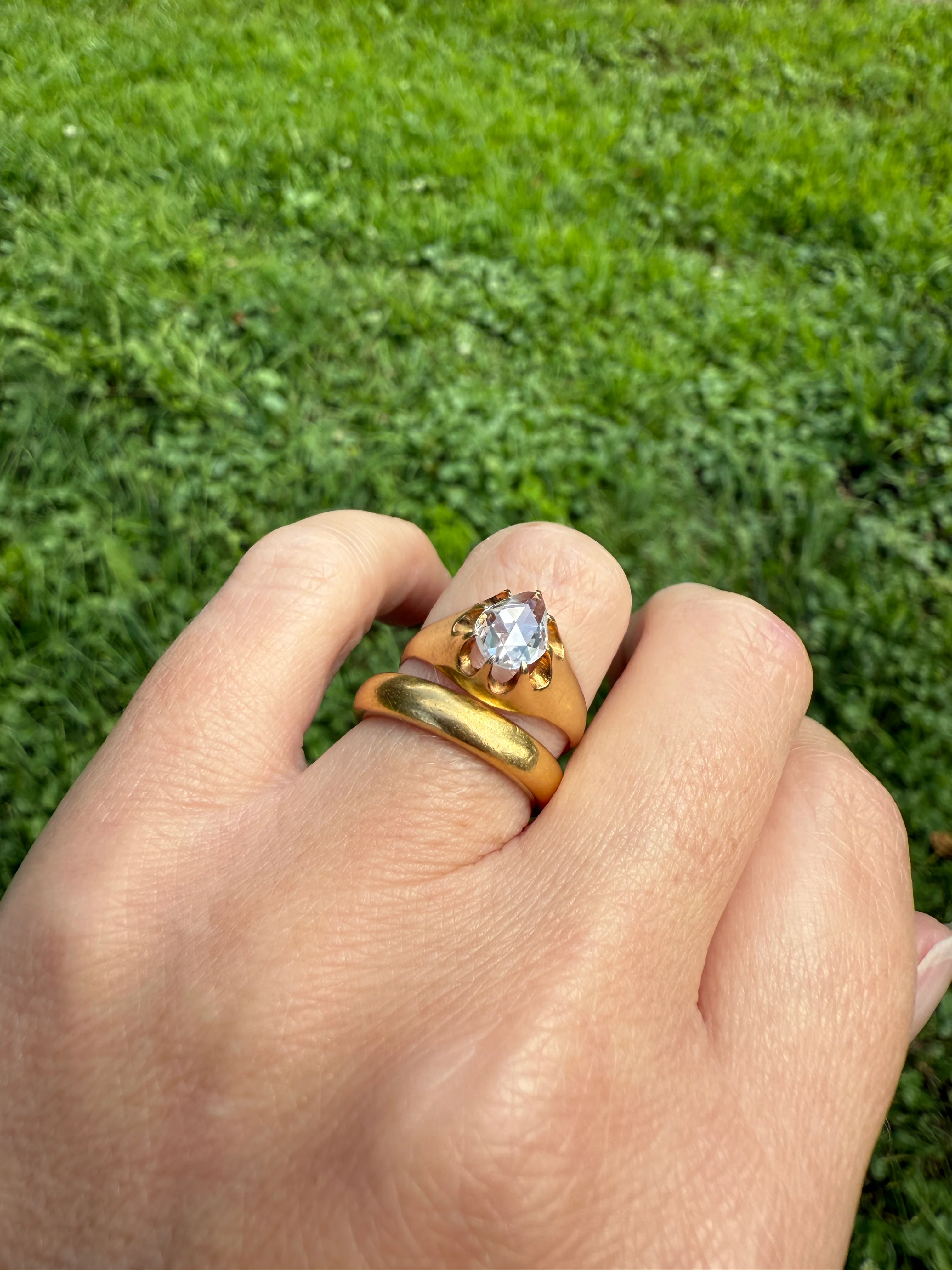 Special PEAR Open Back Rose Cut DIAMOND Original Antique Solitiare 18k Gold Buttercup Belcher Glowing Setting - Image 28