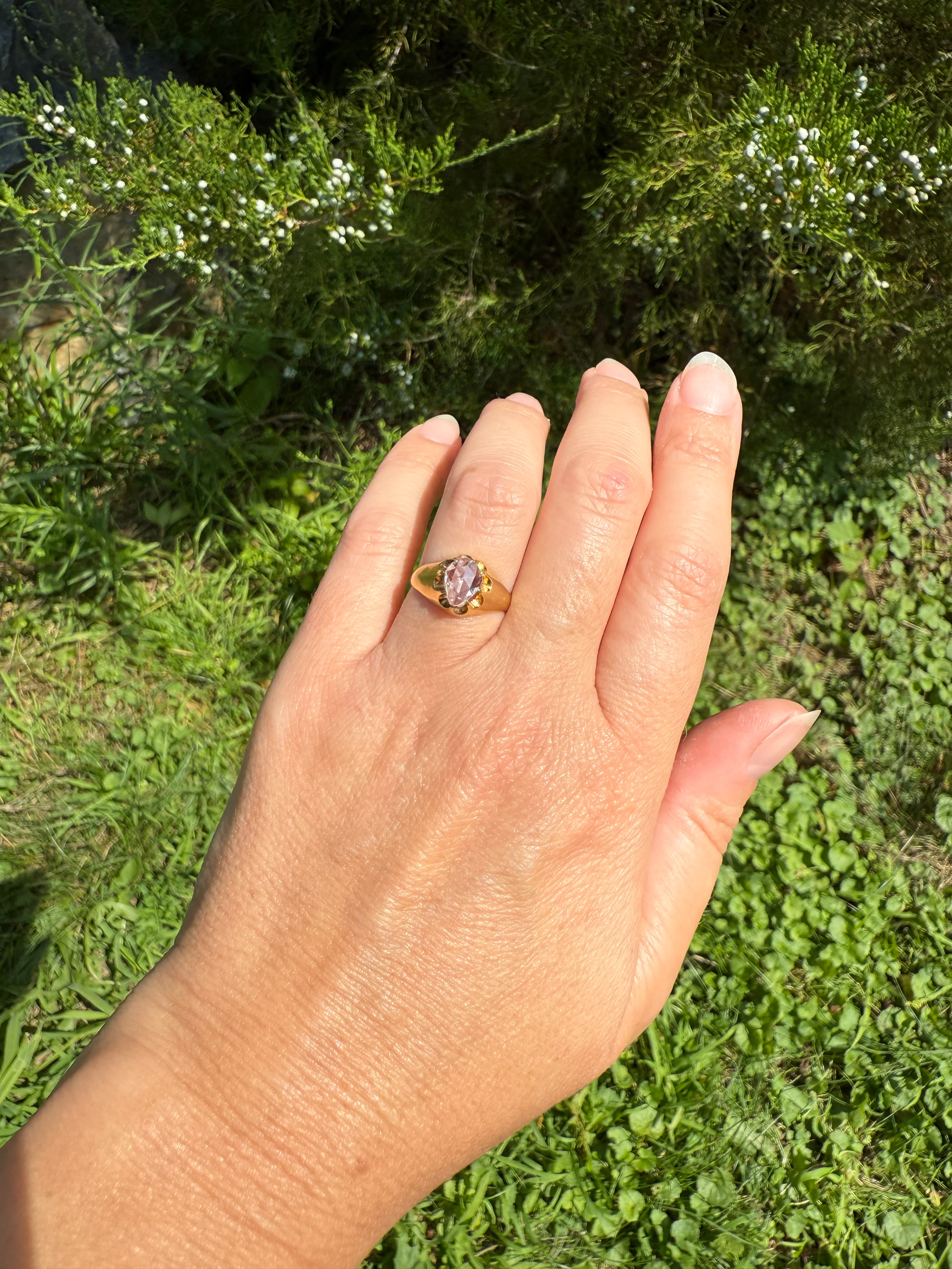Special PEAR Open Back Rose Cut DIAMOND Original Antique Solitiare 18k Gold Buttercup Belcher Glowing Setting - Image 29