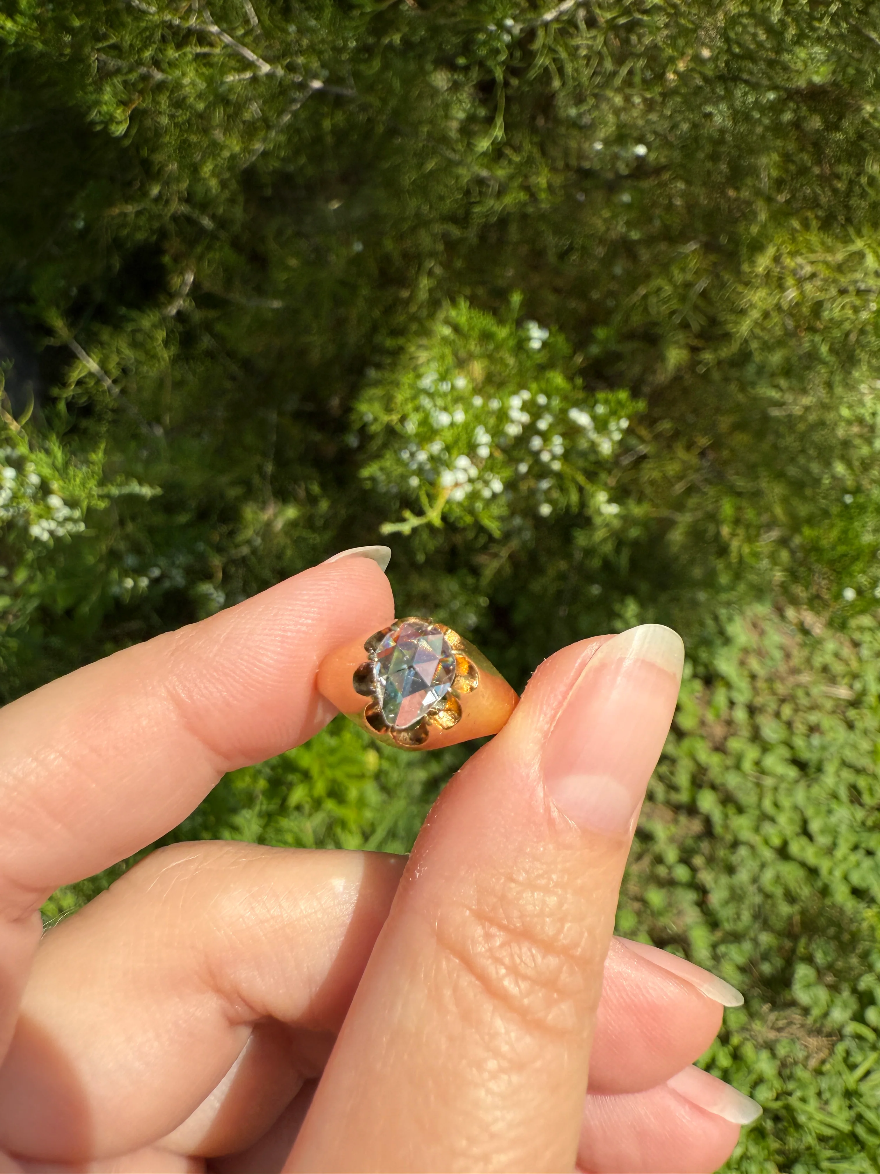 Special PEAR Open Back Rose Cut DIAMOND Original Antique Solitiare 18k Gold Buttercup Belcher Glowing Setting - Image 30