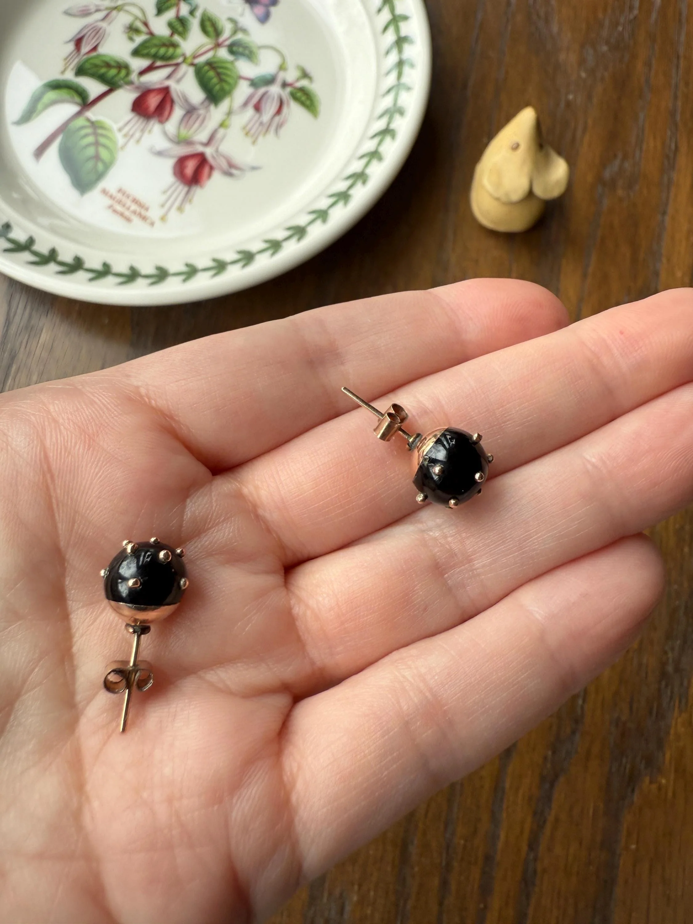 Sphere Circular 3D Victorian Black Spiked Stud Earrings with Ball Rivets " Sputnik " Style but Antique 10k Gold Studs Jet? - Image 12