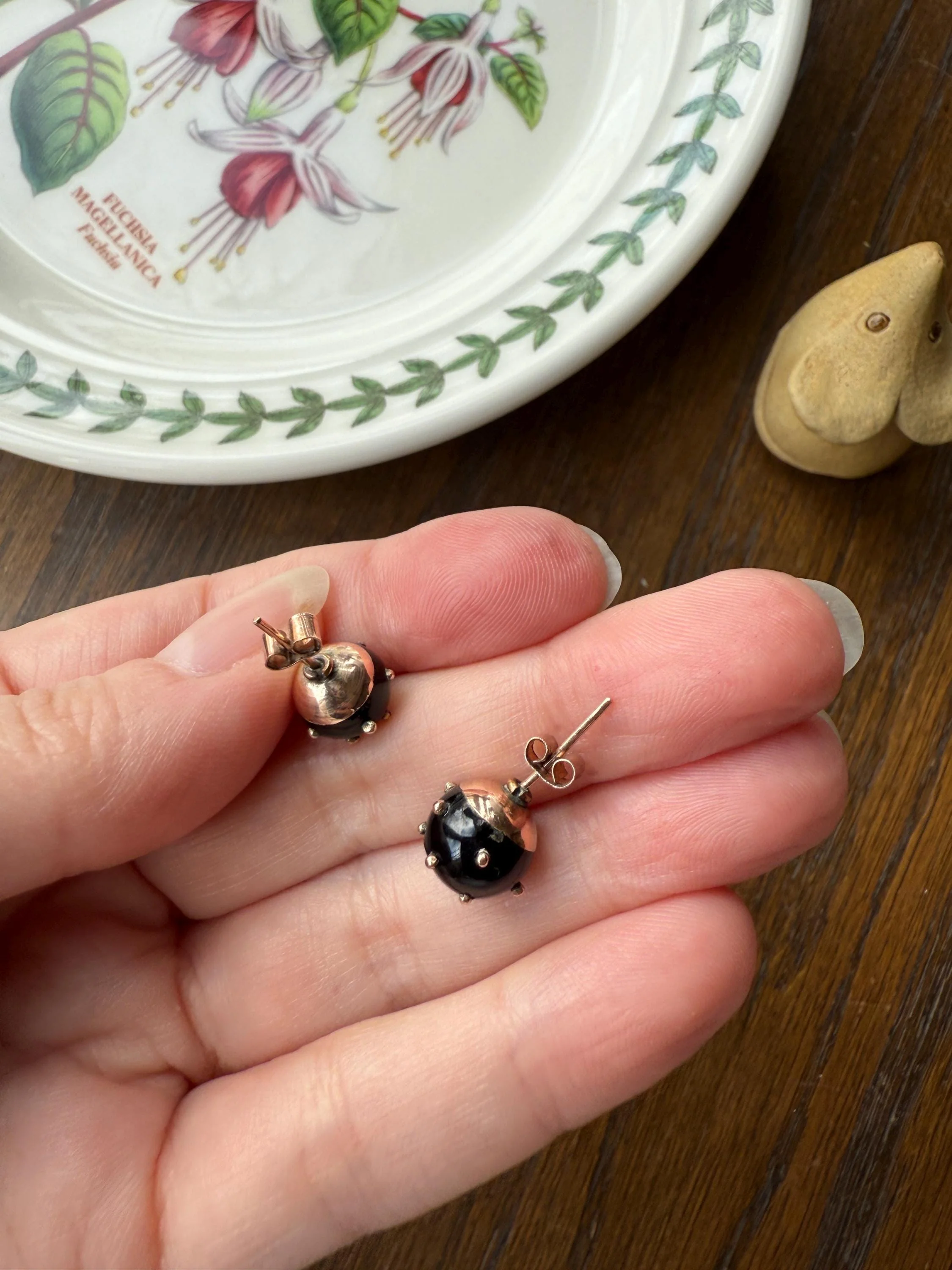 Sphere Circular 3D Victorian Black Spiked Stud Earrings with Ball Rivets " Sputnik " Style but Antique 10k Gold Studs Jet? - Image 13