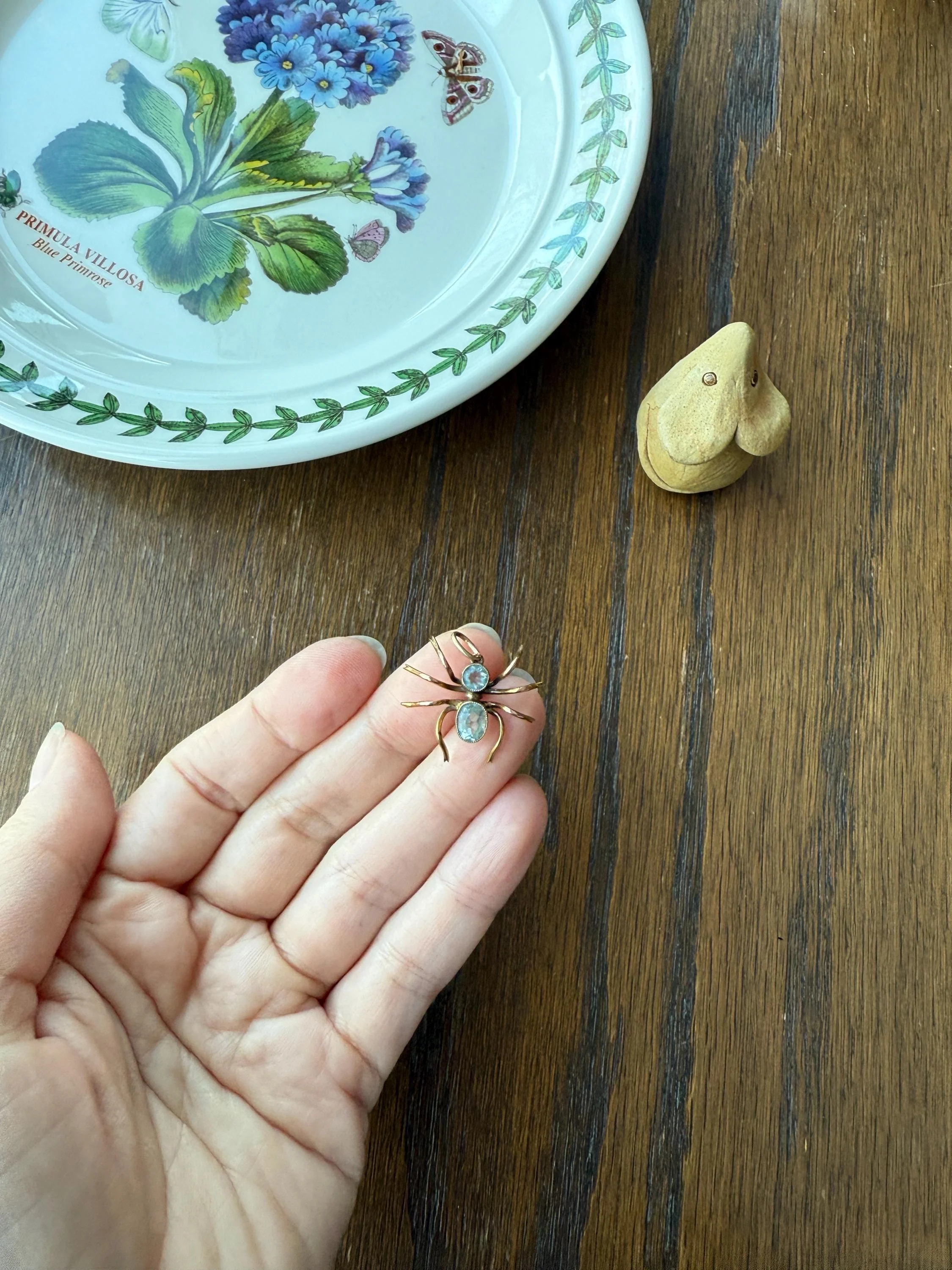 SPIDER Victorian Antique Figural 10k Gold Light Blue Paste Aquamarine Pendant Bugs Insects - Image 15