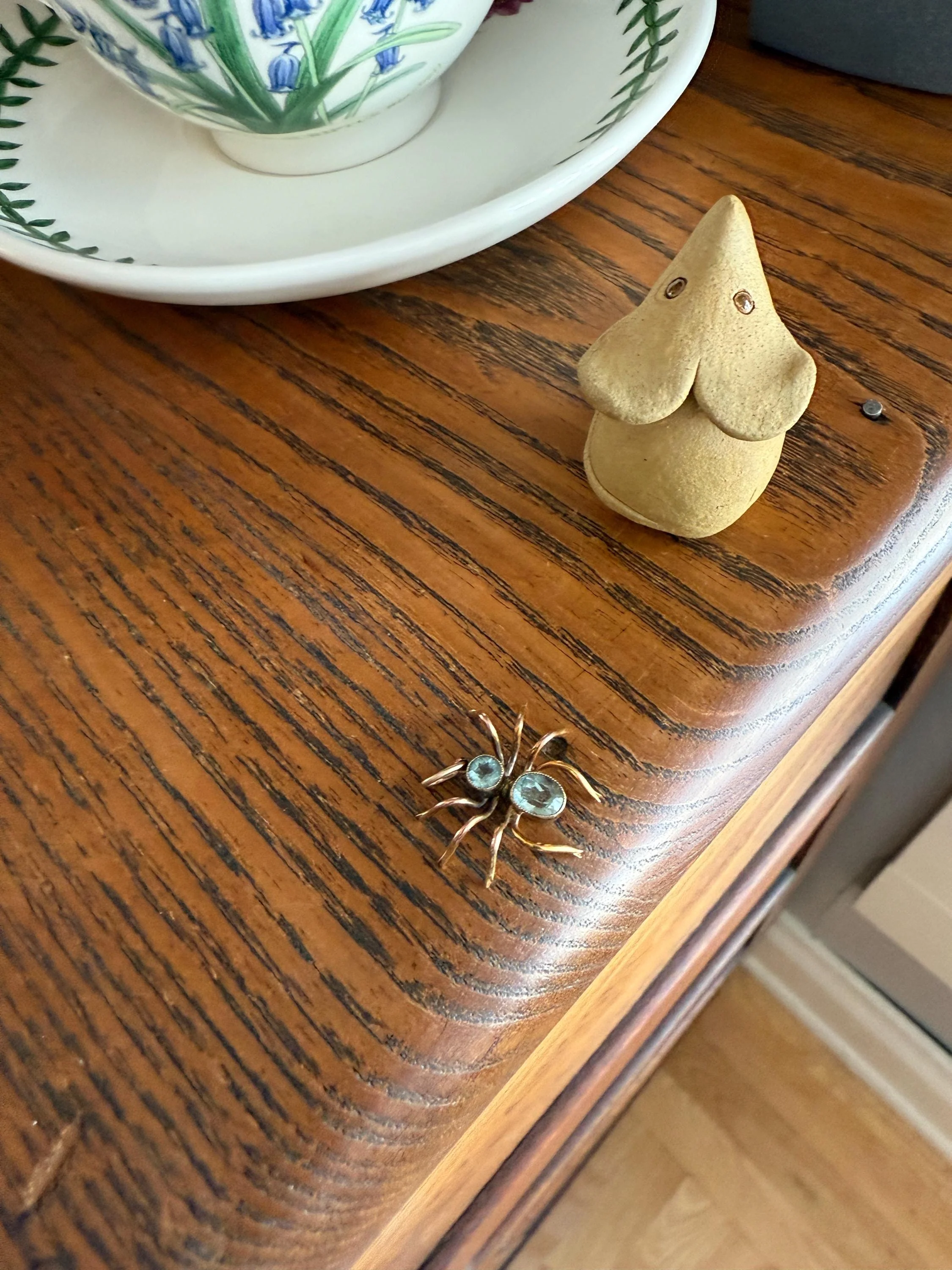 SPIDER Victorian Antique Figural 10k Gold Light Blue Paste Aquamarine Pendant Bugs Insects - Image 17