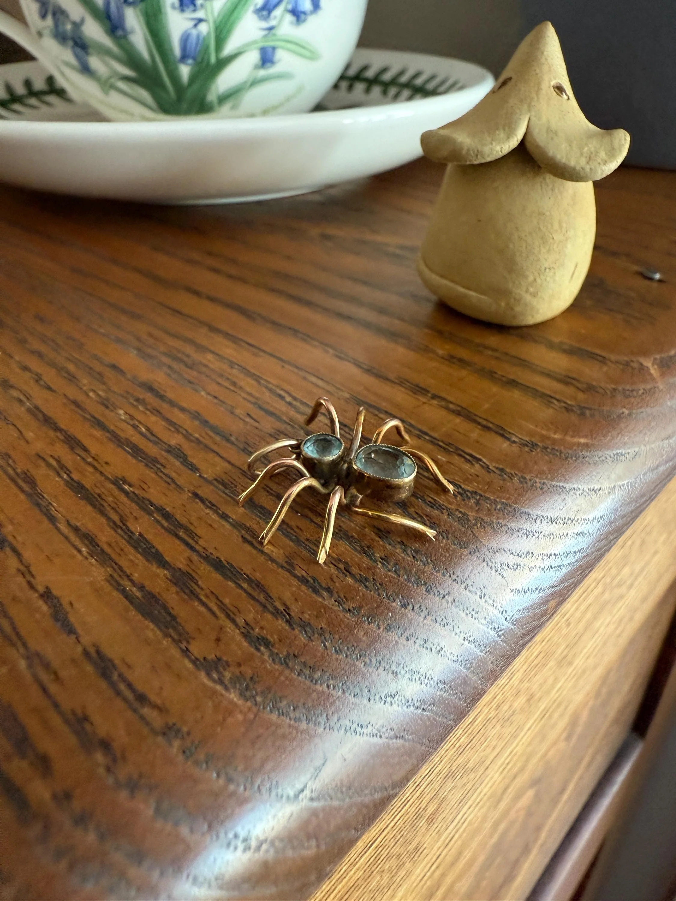 SPIDER Victorian Antique Figural 10k Gold Light Blue Paste Aquamarine Pendant Bugs Insects - Image 3