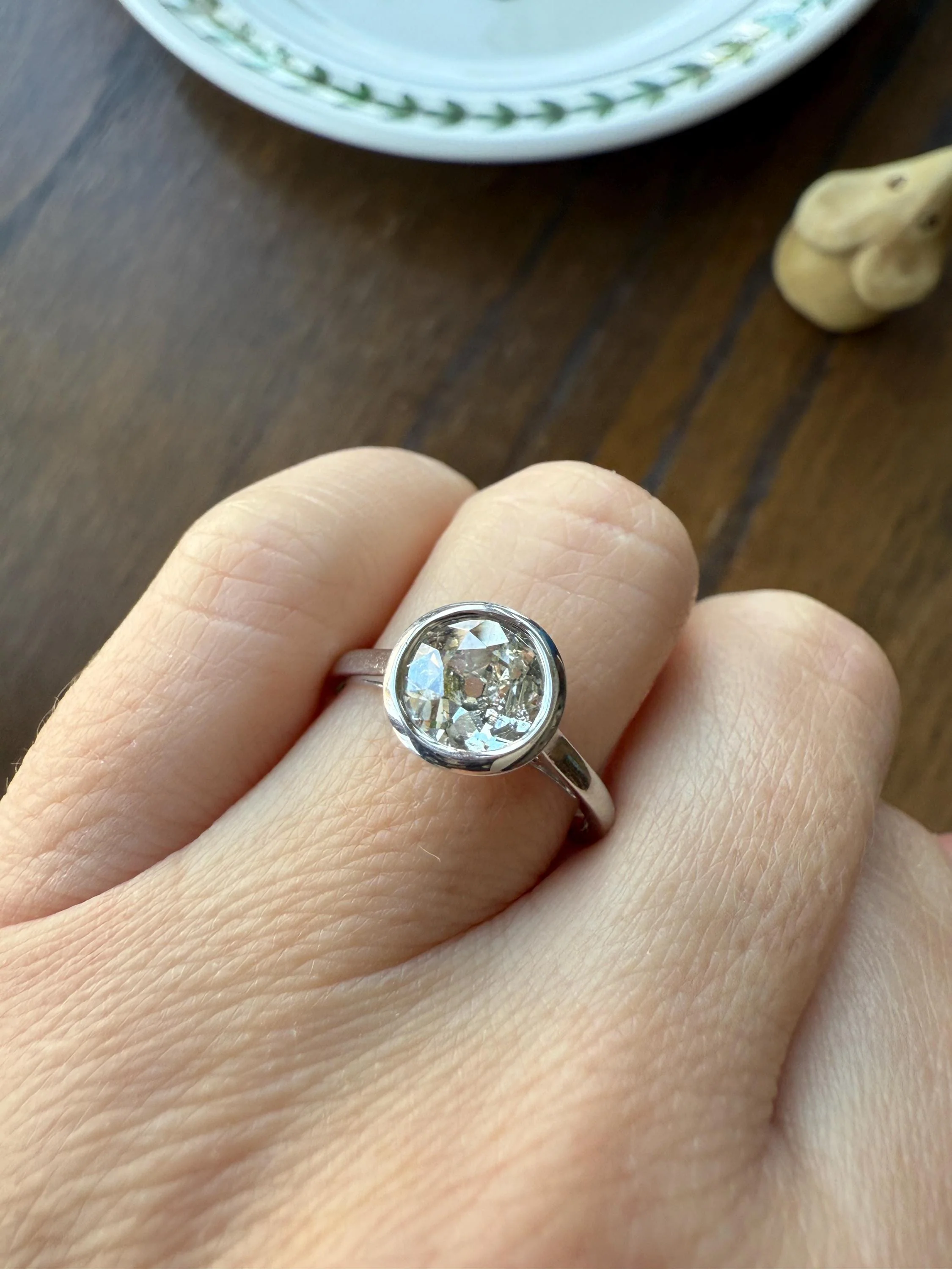 SPREADY Vintage 1.1 Carat Old Mine Cut DIAMOND Bezel Set Ring Art Deco Stacker Band 18k White Gold Solitaire Geometric Engagement - Image 15