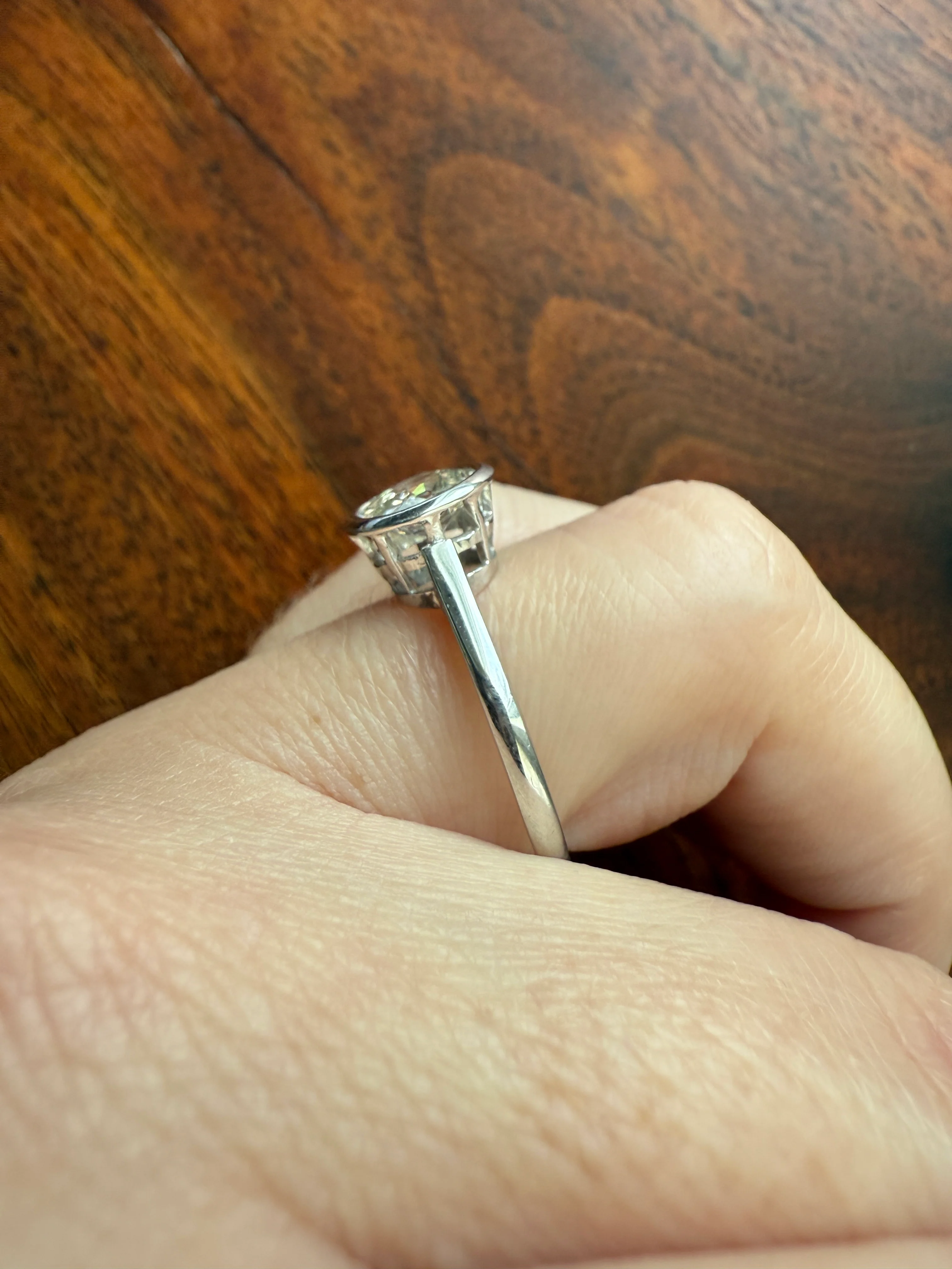 SPREADY Vintage 1.1 Carat Old Mine Cut DIAMOND Bezel Set Ring Art Deco Stacker Band 18k White Gold Solitaire Geometric Engagement - Image 21