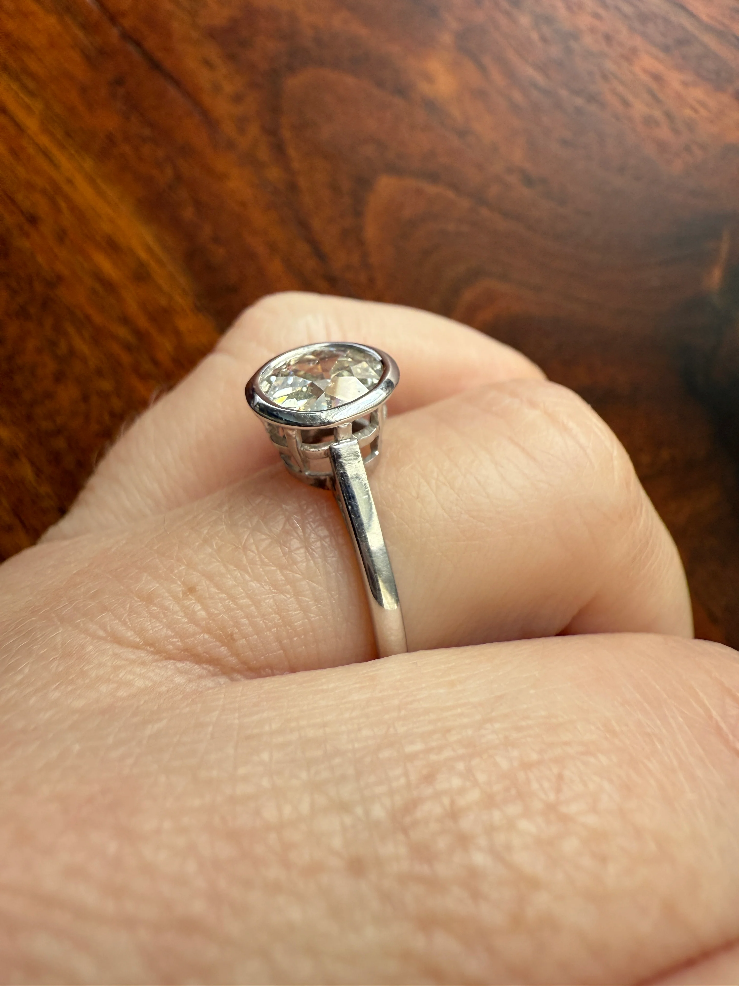 SPREADY Vintage 1.1 Carat Old Mine Cut DIAMOND Bezel Set Ring Art Deco Stacker Band 18k White Gold Solitaire Geometric Engagement - Image 22