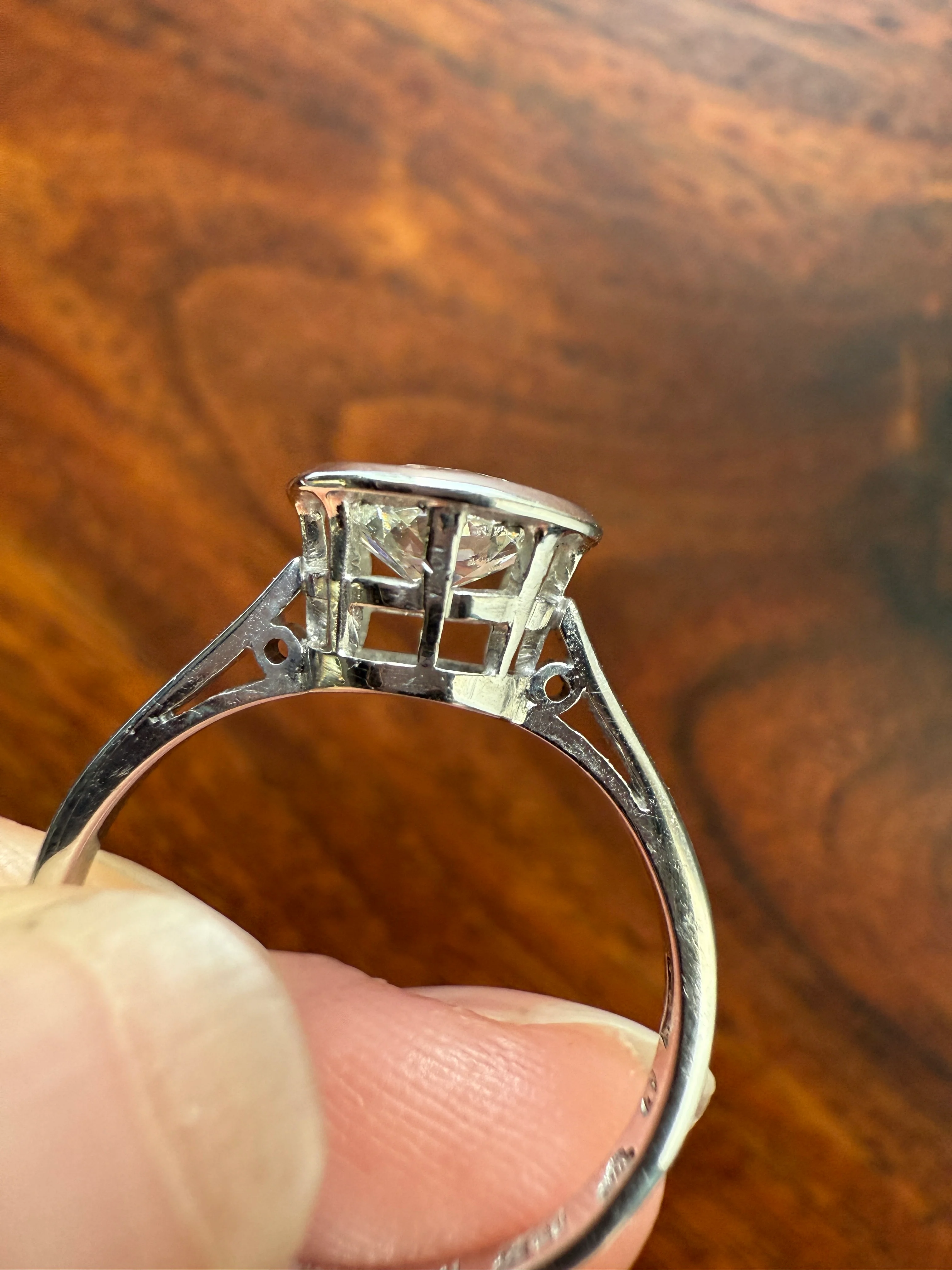 SPREADY Vintage 1.1 Carat Old Mine Cut DIAMOND Bezel Set Ring Art Deco Stacker Band 18k White Gold Solitaire Geometric Engagement - Image 24