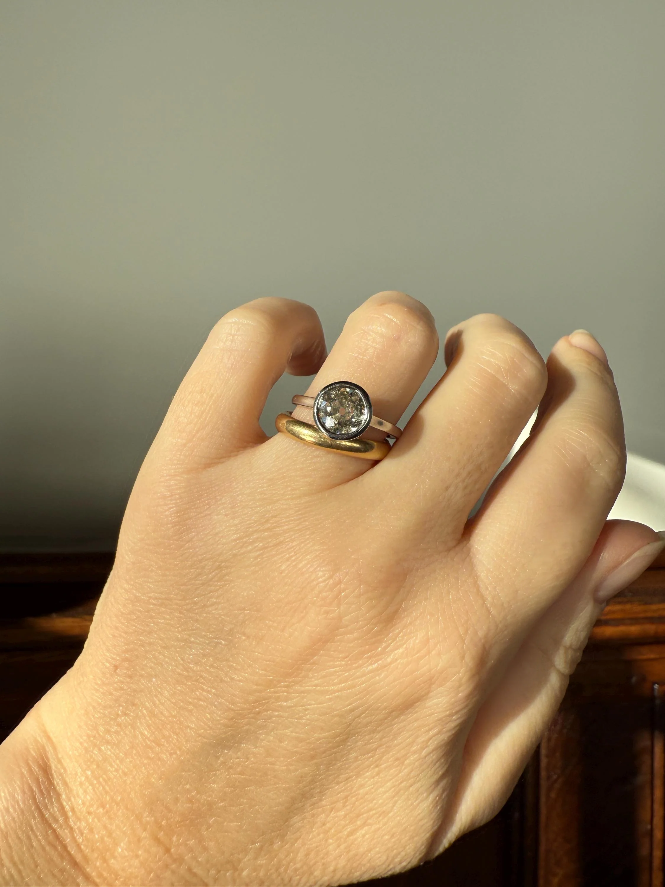 SPREADY Vintage 1.1 Carat Old Mine Cut DIAMOND Bezel Set Ring Art Deco Stacker Band 18k White Gold Solitaire Geometric Engagement - Image 3