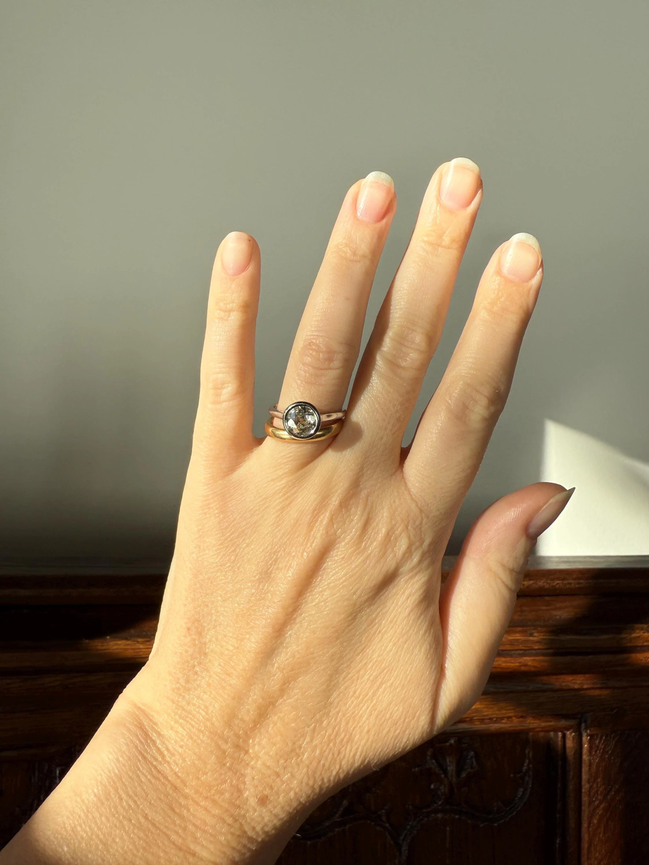SPREADY Vintage 1.1 Carat Old Mine Cut DIAMOND Bezel Set Ring Art Deco Stacker Band 18k White Gold Solitaire Geometric Engagement - Image 7