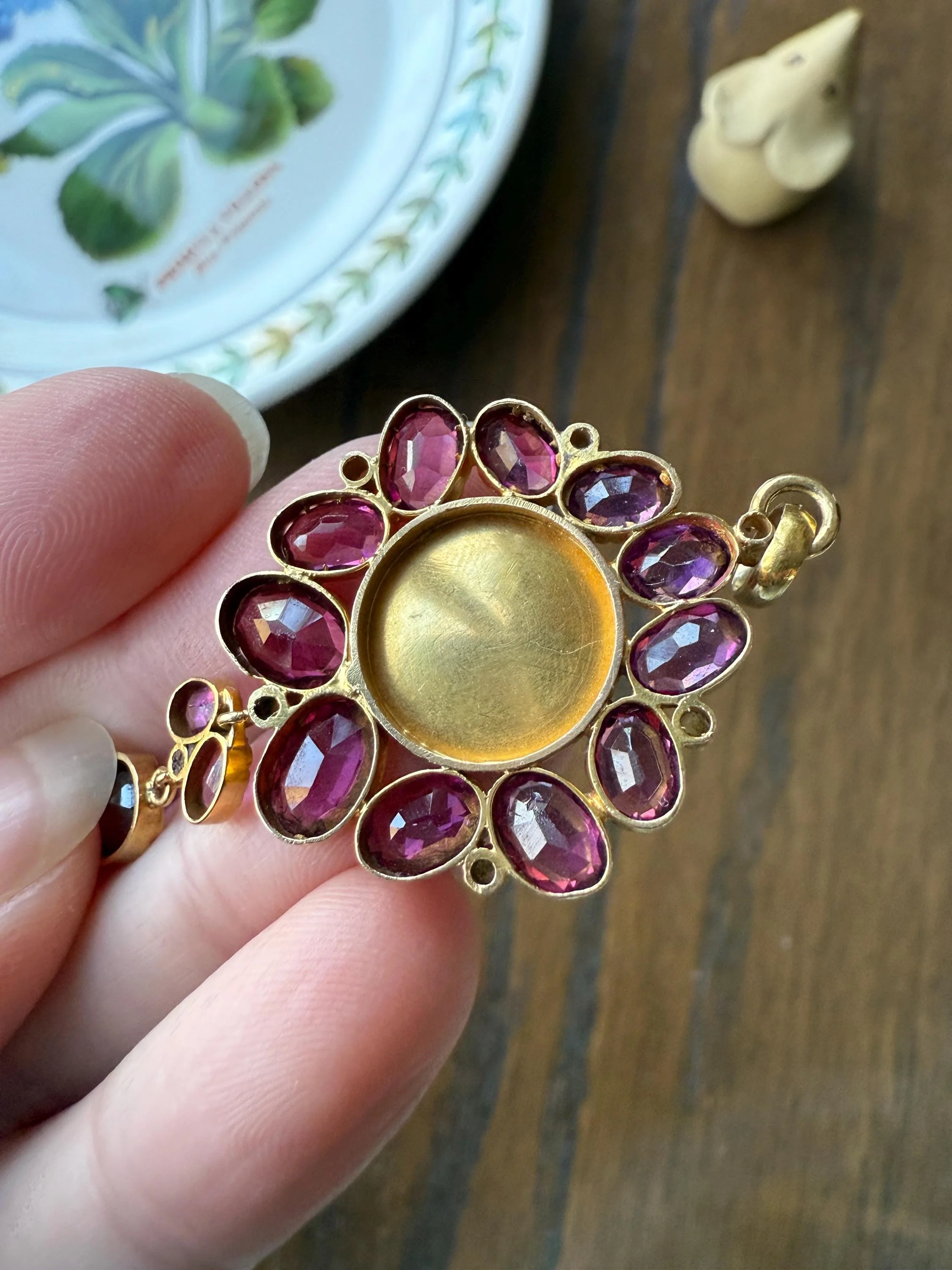 SPRING Floral Antique Purple Garnet Halo Art Nouveau Woman FRENCH 18k Gold Pendant FIGURAL Pearl Victorian Belle Epoque Lifelike - Image 21