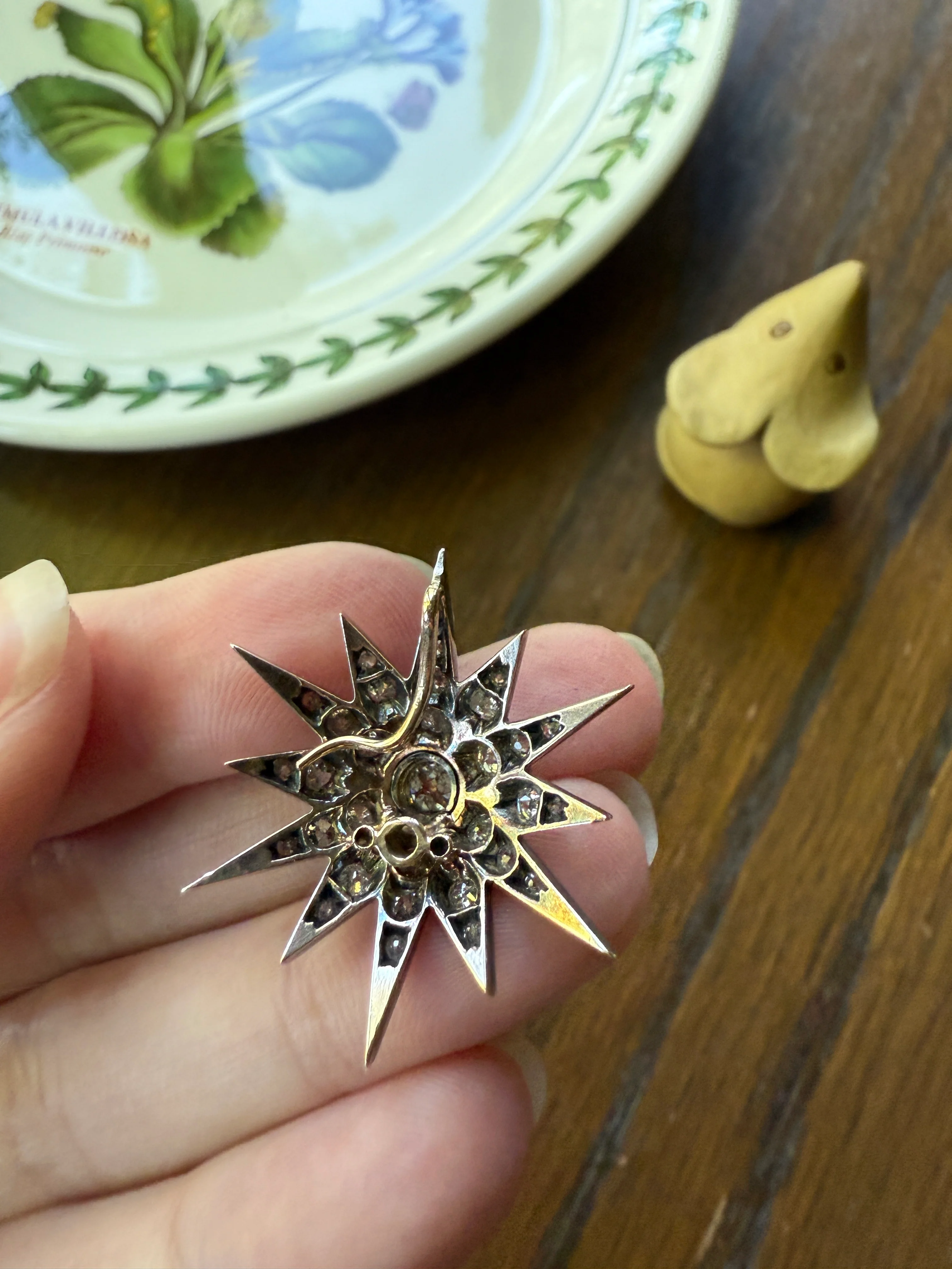 STAR Antique CONVERTIBLE Pendant Hair Pin Brooch BOXED 1 1/4 Carat Old Mine Cut Diamond Cluster 14k Gold Silver Victorian Gift Bridal 1.25Ct - Image 15