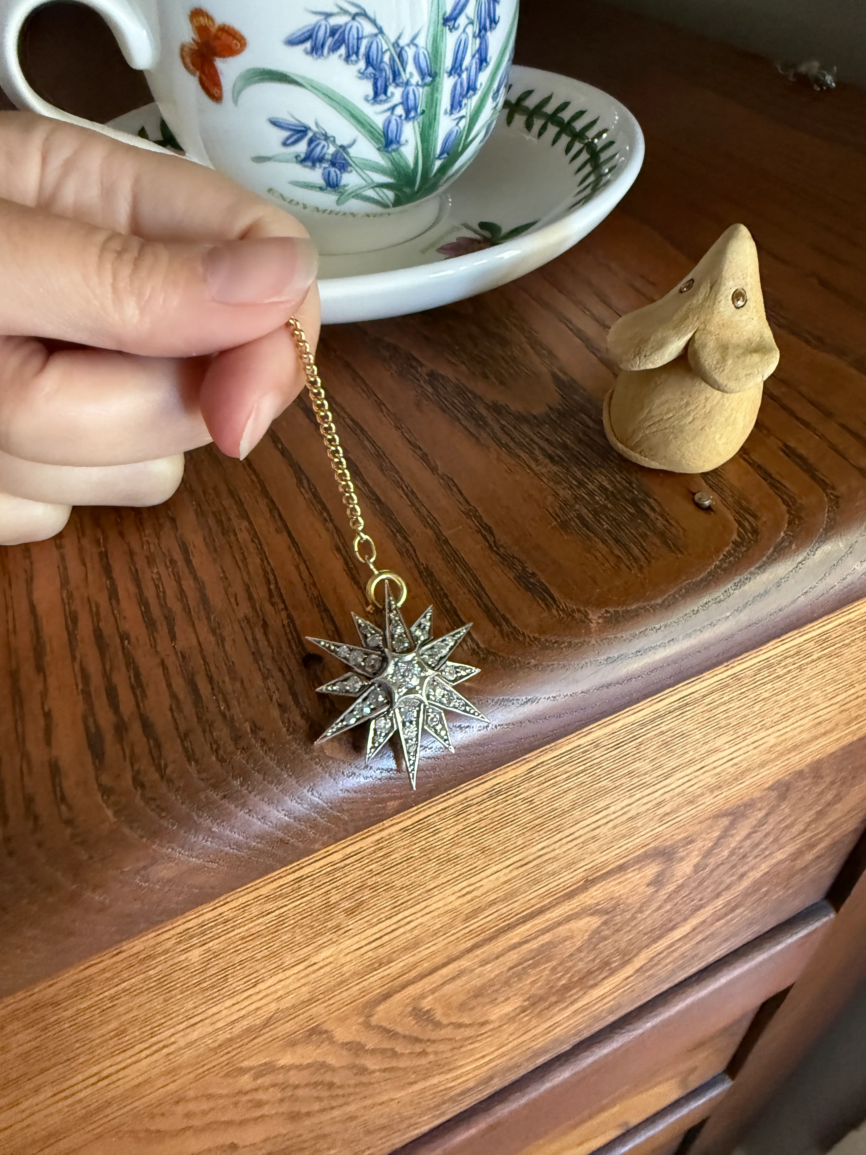 STAR Antique CONVERTIBLE Pendant Hair Pin Brooch BOXED 1 1/4 Carat Old Mine Cut Diamond Cluster 14k Gold Silver Victorian Gift Bridal 1.25Ct - Image 16