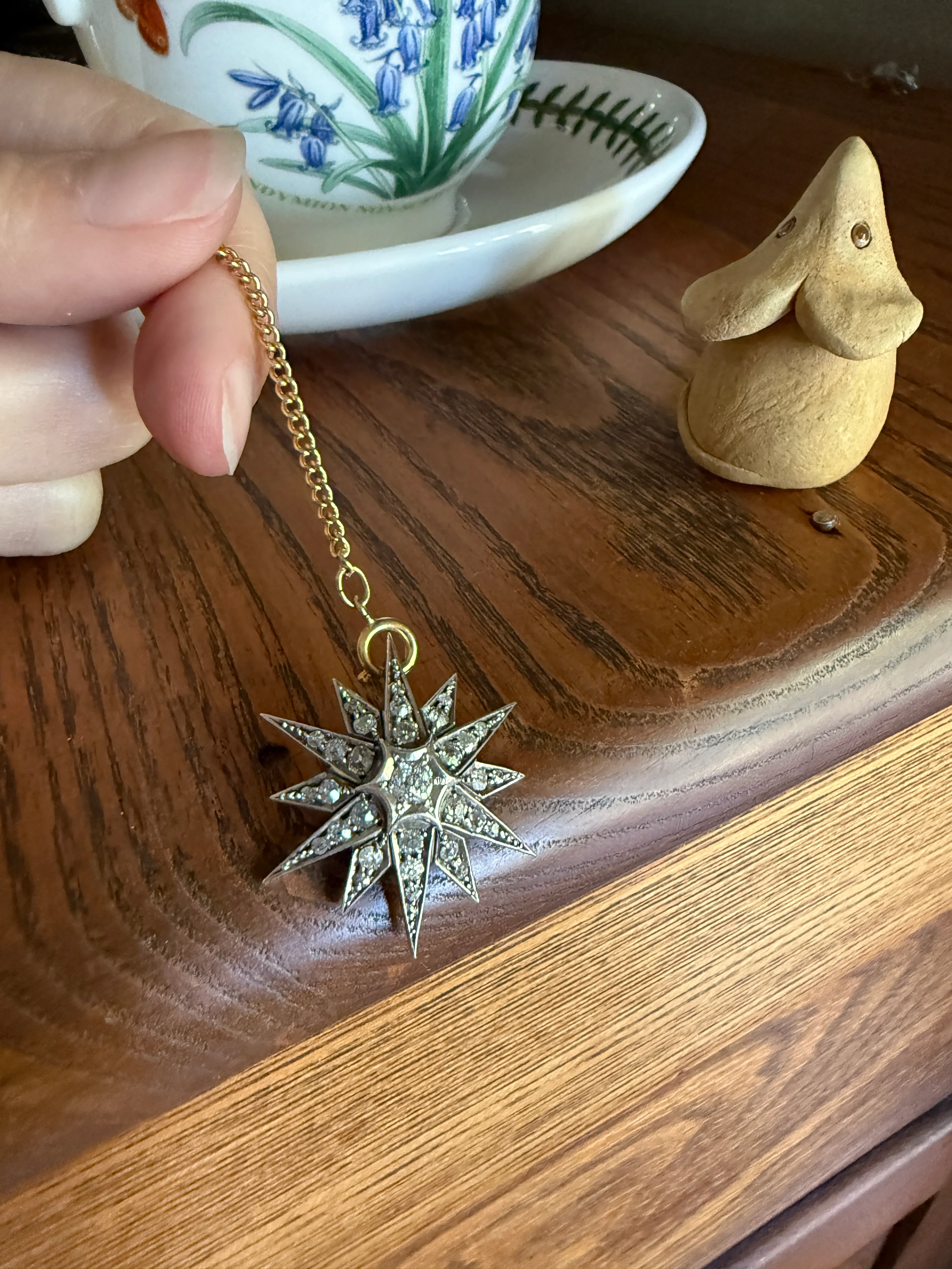 STAR Antique CONVERTIBLE Pendant Hair Pin Brooch BOXED 1 1/4 Carat Old Mine Cut Diamond Cluster 14k Gold Silver Victorian Gift Bridal 1.25Ct - Image 17
