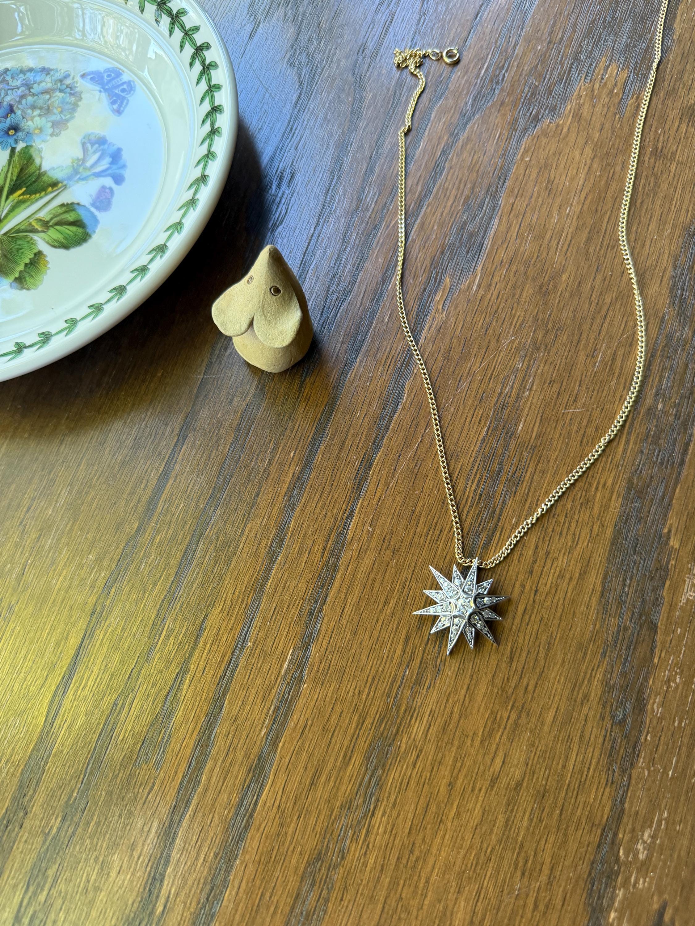 STAR Antique CONVERTIBLE Pendant Hair Pin Brooch BOXED 1 1/4 Carat Old Mine Cut Diamond Cluster 14k Gold Silver Victorian Gift Bridal 1.25Ct - Image 3