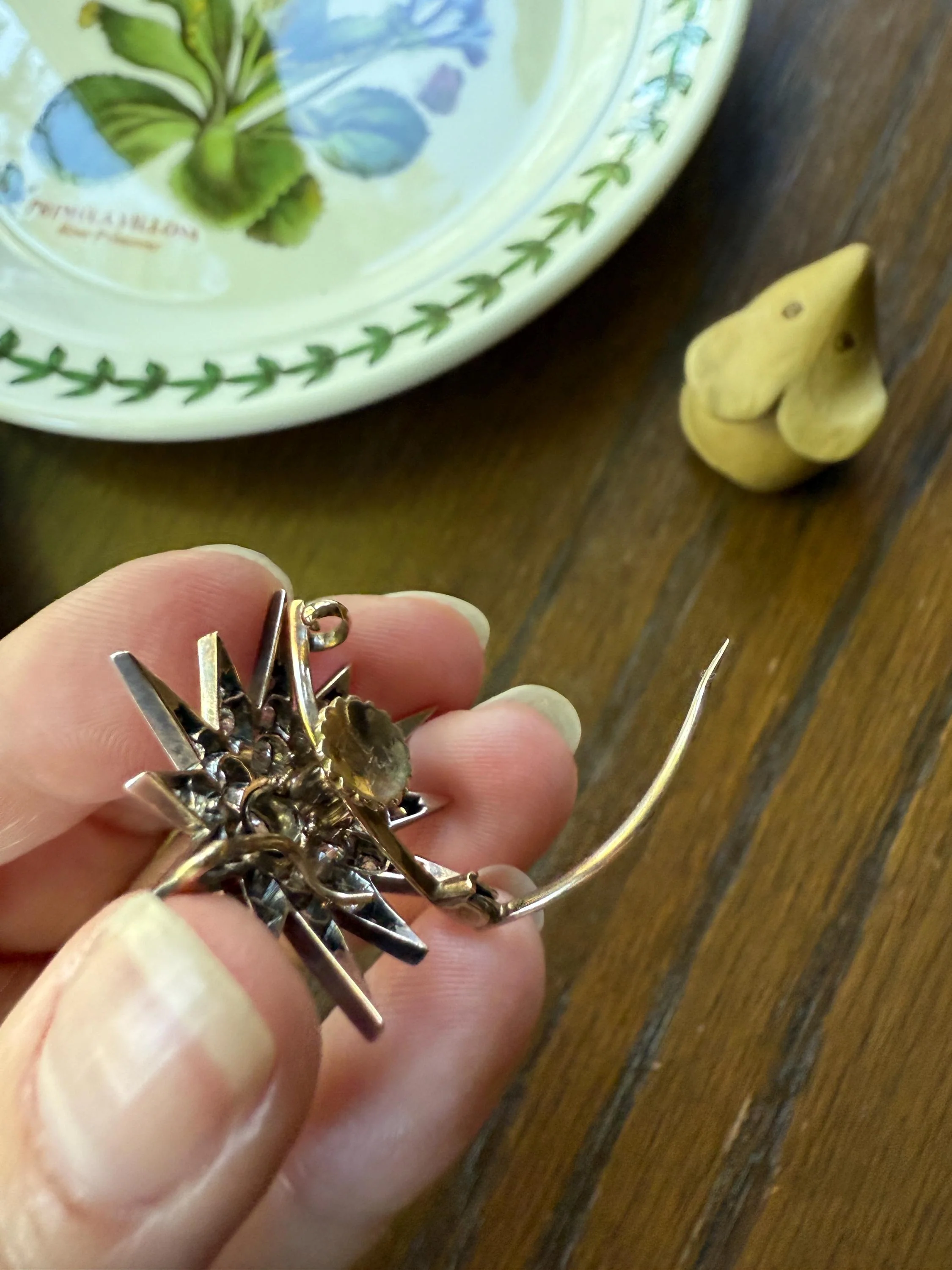 STAR Antique CONVERTIBLE Pendant Hair Pin Brooch BOXED 1 1/4 Carat Old Mine Cut Diamond Cluster 14k Gold Silver Victorian Gift Bridal 1.25Ct - Image 5