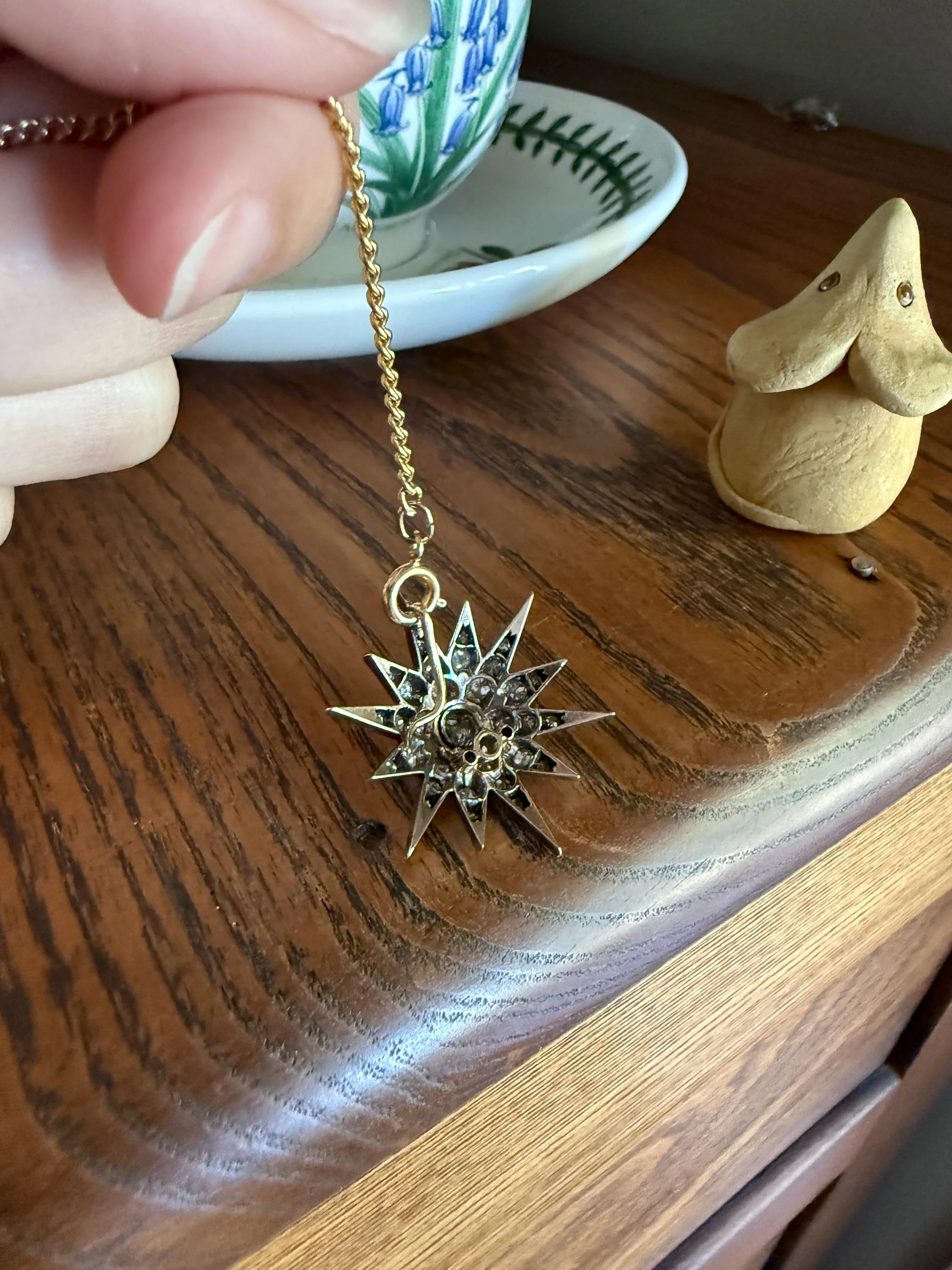 STAR Antique CONVERTIBLE Pendant Hair Pin Brooch BOXED 1 1/4 Carat Old Mine Cut Diamond Cluster 14k Gold Silver Victorian Gift Bridal 1.25Ct - Image 7