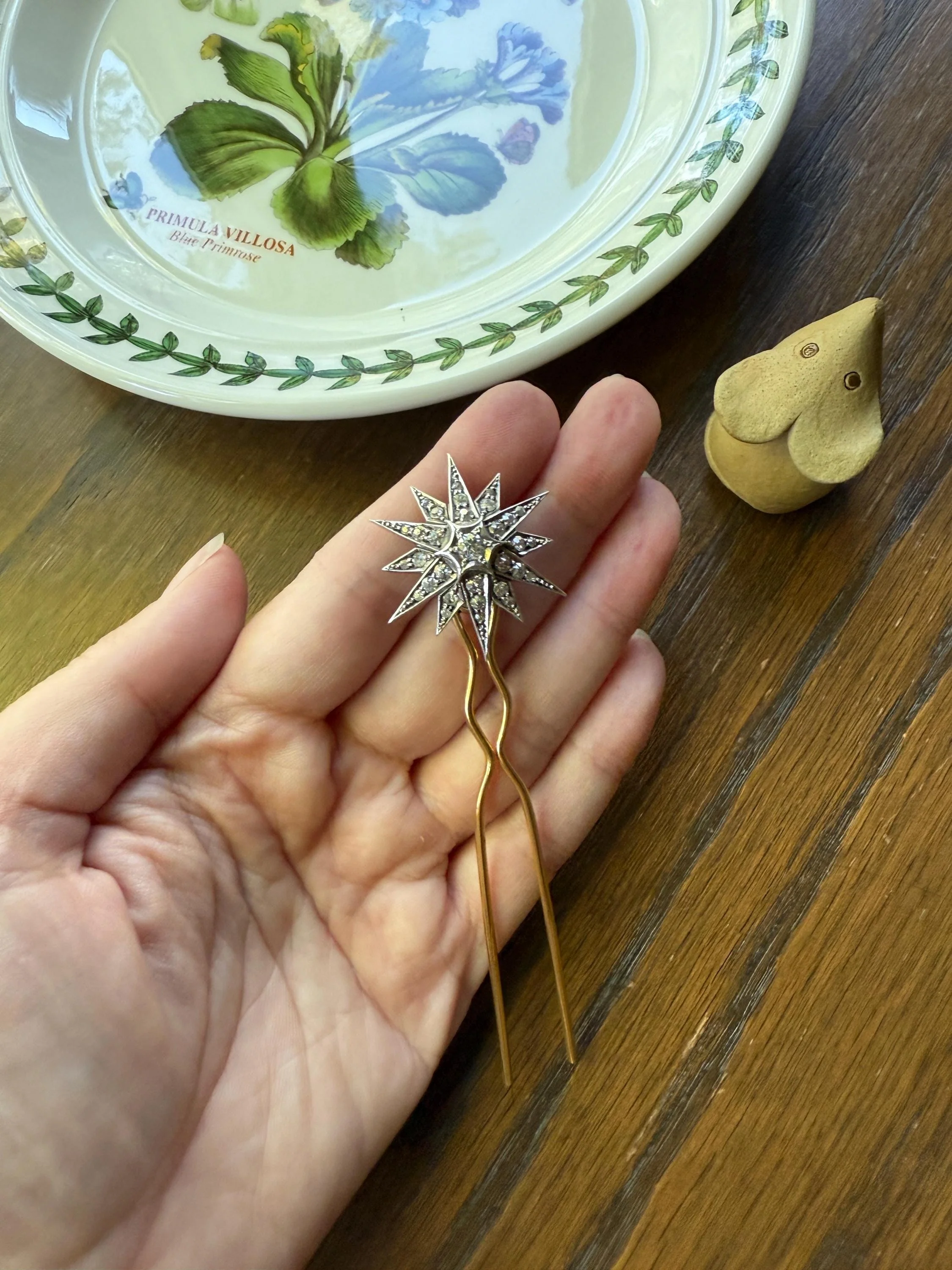 STAR Antique CONVERTIBLE Pendant Hair Pin Brooch BOXED 1 1/4 Carat Old Mine Cut Diamond Cluster 14k Gold Silver Victorian Gift Bridal 1.25Ct - Image 8