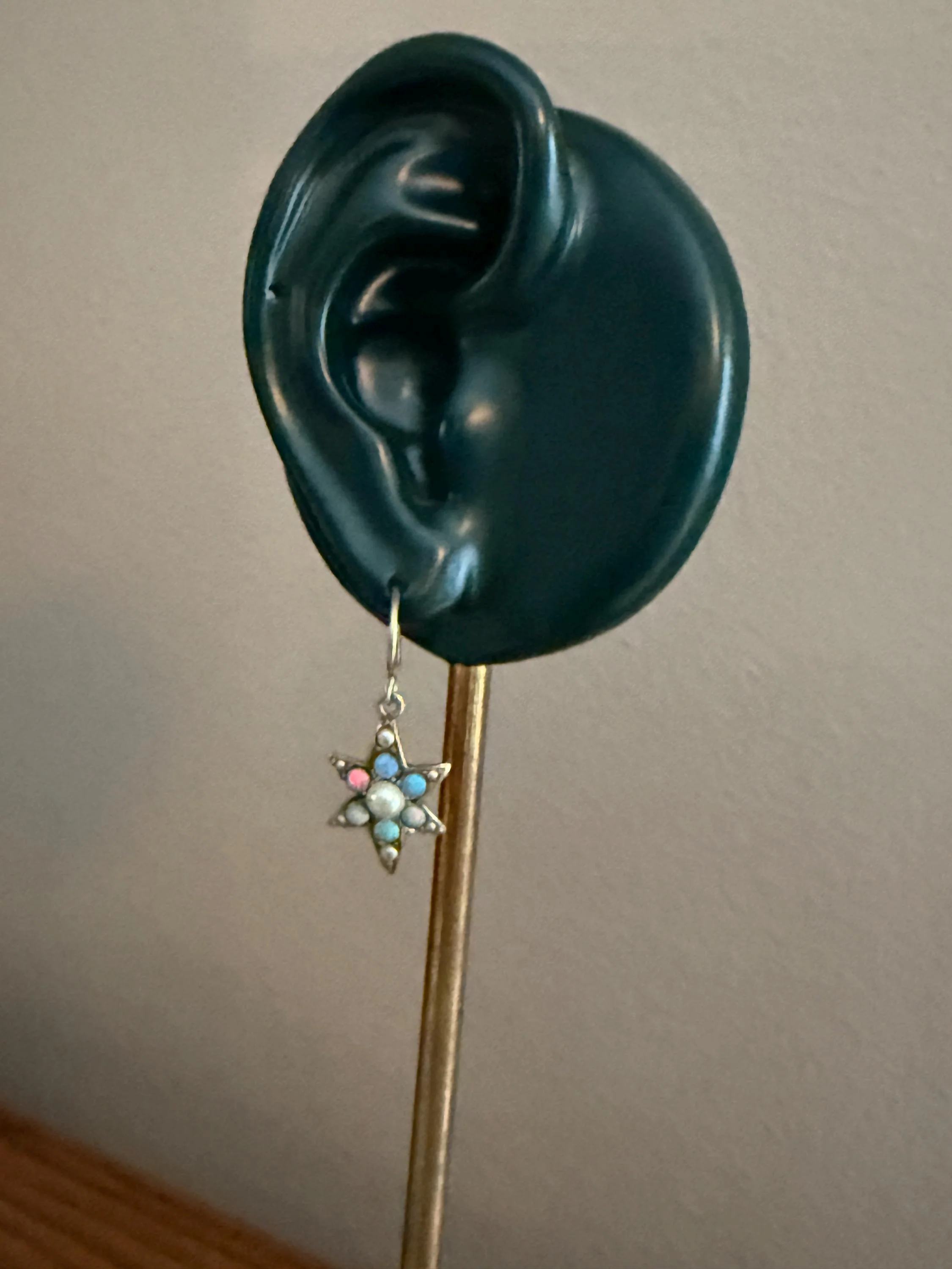 STAR Blue OPAL Pearl Beads Dangle Earrings Cluster Antique Victorian Iridescent Figural Celestial - Image 5