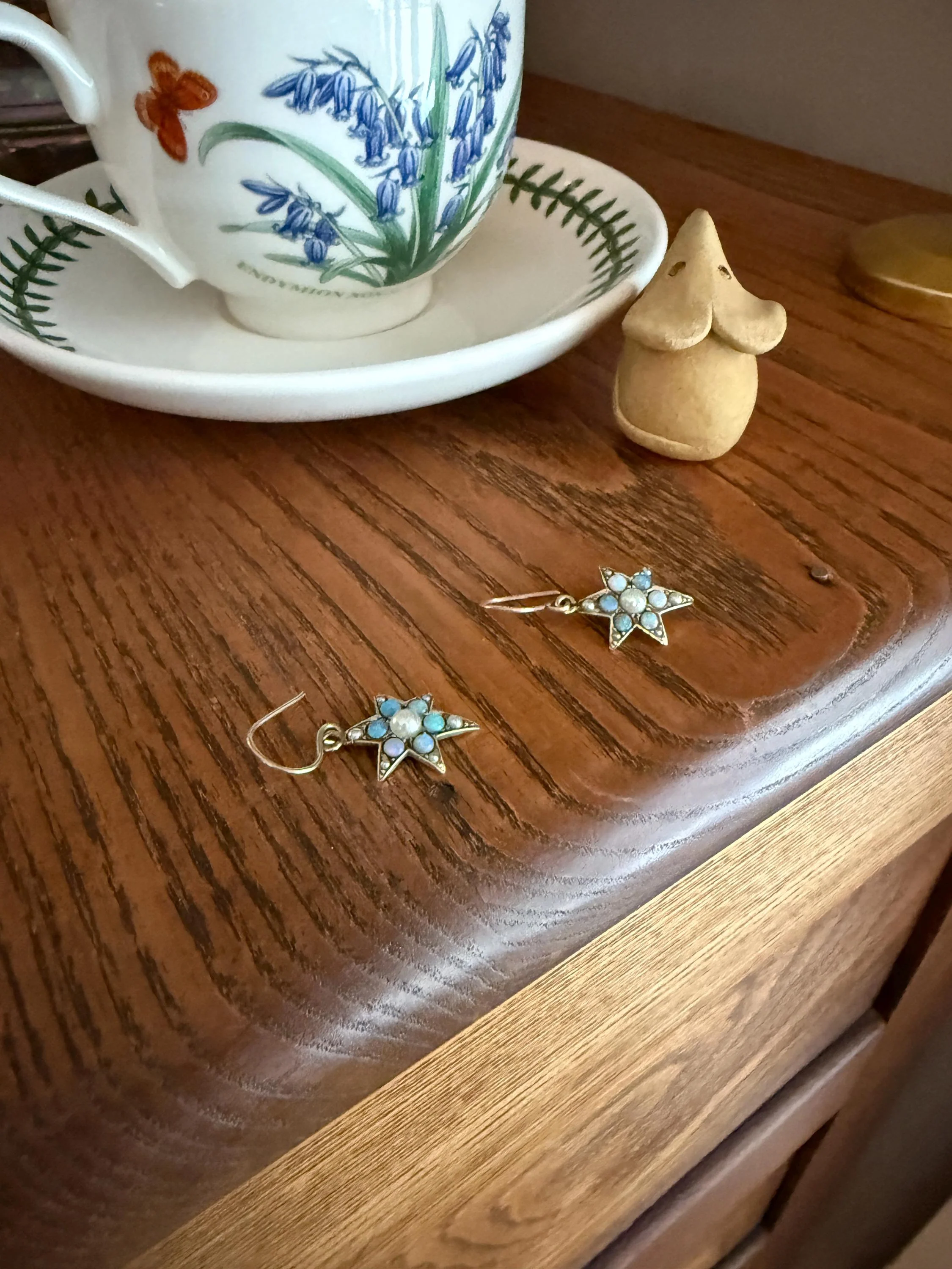 STAR Blue OPAL Pearl Beads Dangle Earrings Cluster Antique Victorian Iridescent Figural Celestial - Image 8