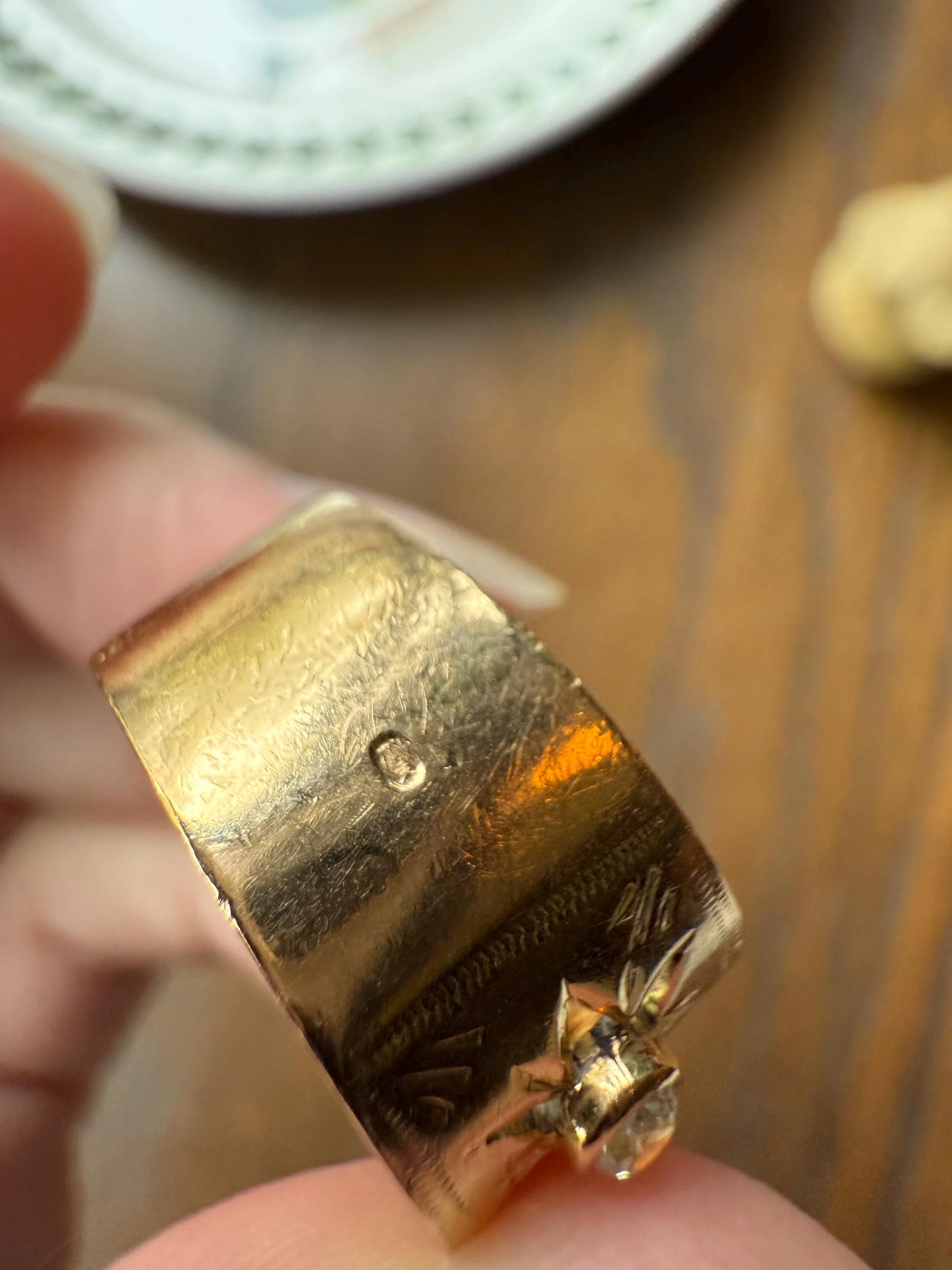 STARS Vintage Three Stone Diamond 11mm Wide Cigar Band French 18k Gold Old Mine & Brilliant Cut Chunky 3D Stacker Figural - Image 11