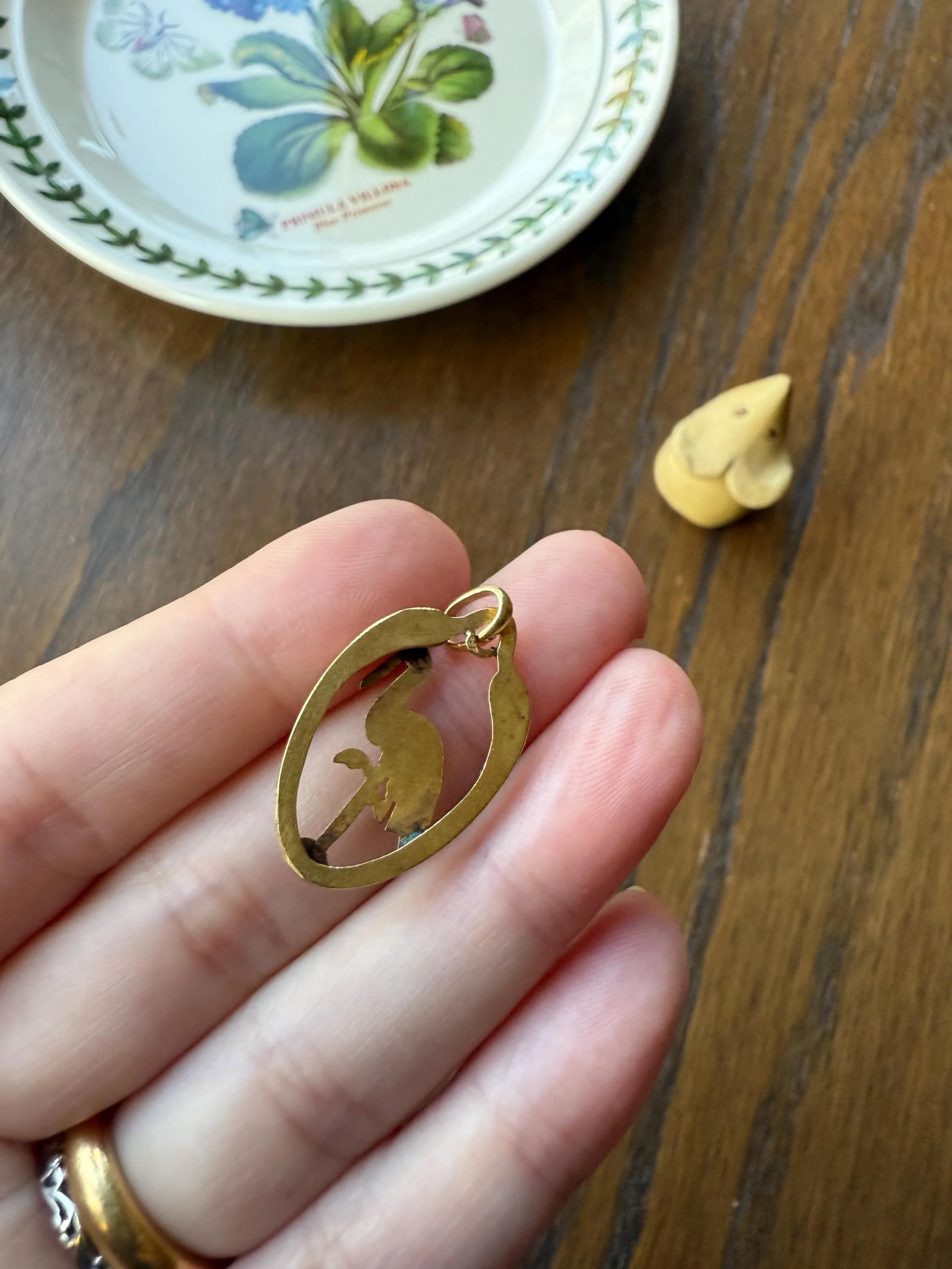 Stork of Alsace Souvenir French Antique 18k Gold Solid Charm Pendant Victorian Belle Epoque Art Nouveau Country - Image 10