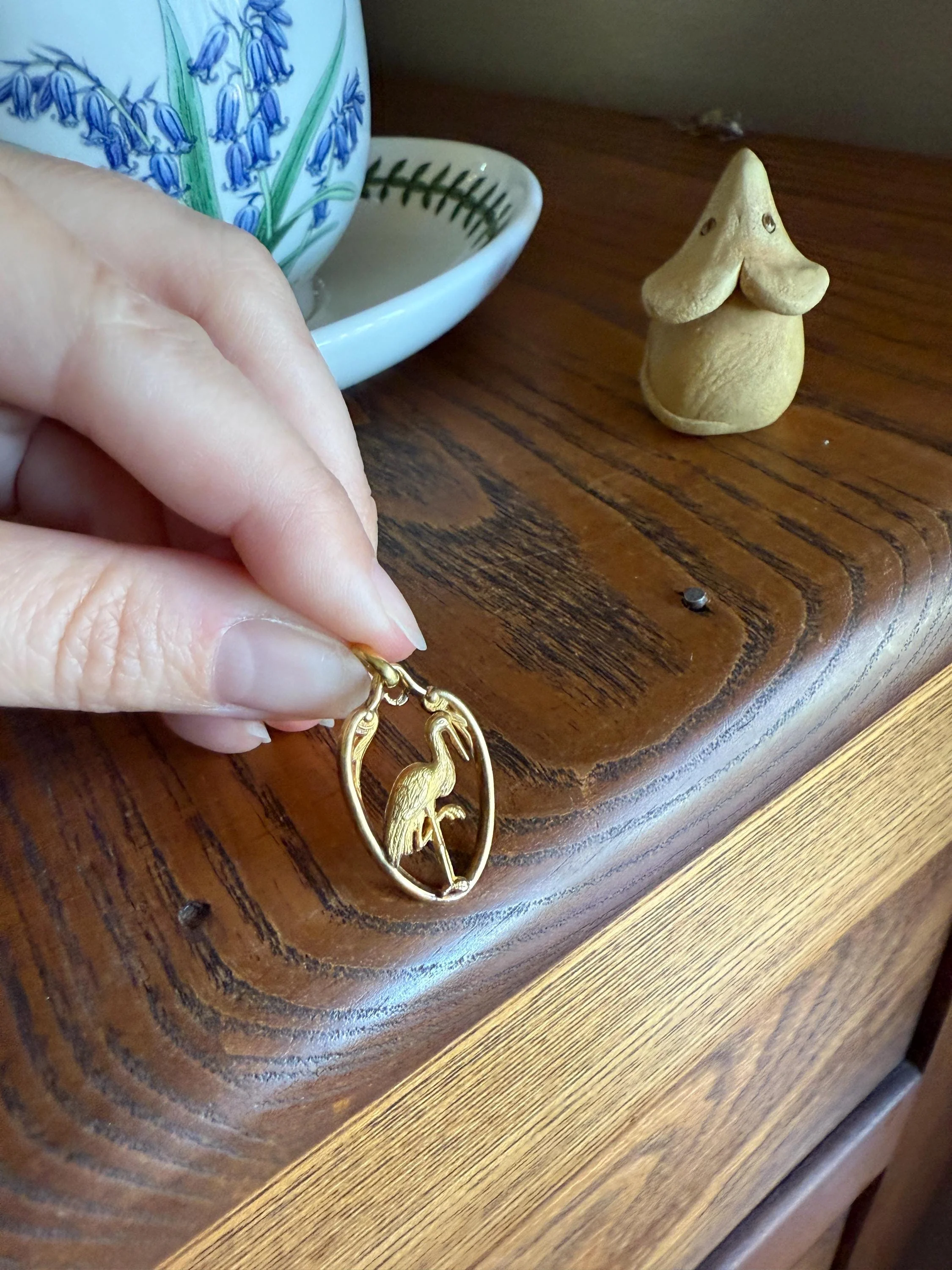 Stork of Alsace Souvenir French Antique 18k Gold Solid Charm Pendant Victorian Belle Epoque Art Nouveau Country - Image 3